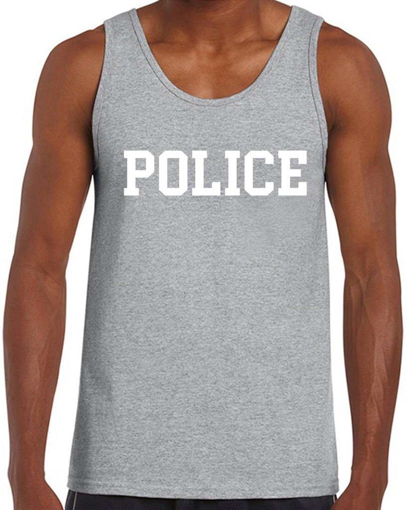 Men's Police Tank Top - White Cop Duty Style Sleeveless Shirt for Law Enforcement & Costume | Perfect for Halloween, Cosplay & Workout