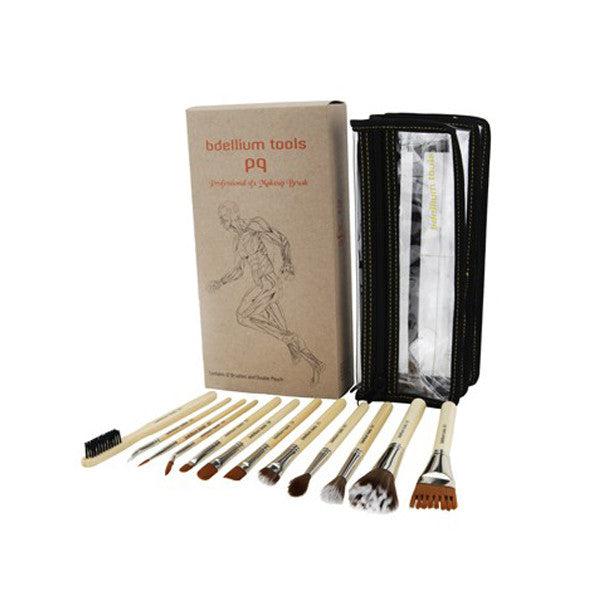 Bdellium Tools SFX 12-Piece Professional Makeup Brush Set with Double Pouch - Perfect for SFX, Halloween, and Theatrical Makeup Application