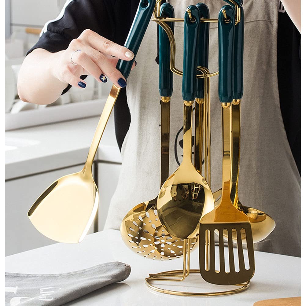 Premium 7-Piece Stainless Steel Kitchen Utensil Set - Non-Stick, Heat Resistant & BPA Free Cooking Tools with Holder - Dishwasher Safe for Countertop Storage - Perfect for Baking, Frying, and Everyday Cooking