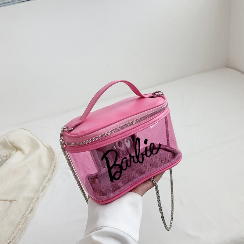 Barbie Transparent Jelly Cosmetic Bag for Women - Anime Princess Shoulder Messenger Purse - Perfect for Summer Travel, Beach Vacation & Girls' Fashion Accessories
