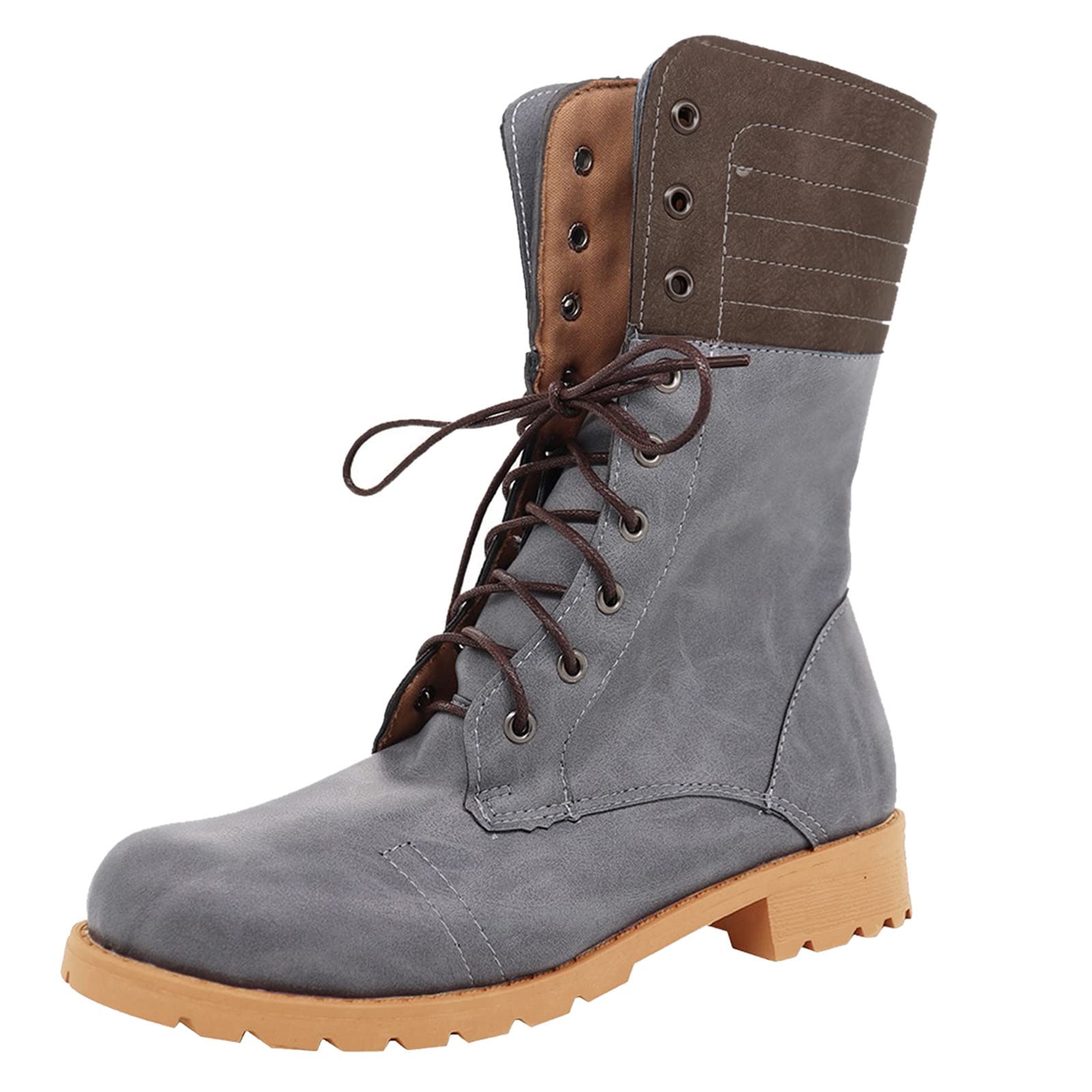 Women's Lace-Up Mid Calf Boots - Stylish & Comfortable Knee-High Boots for Fall & Winter Fashion - Perfect for Office, Dating & Casual Outfits