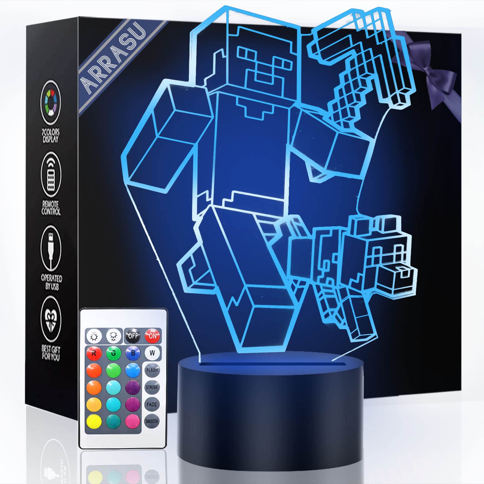 3D Illusion Night Light for Kids - 16 Color Changing LED Table Lamp with Remote Control - USB Rechargeable Bedside Lamp for Boys Age 7-10 - Perfect for Bedroom Decor, Birthday & Christmas Gifts - Creates Soothing Ambiance for Sleep, Study & Relaxation