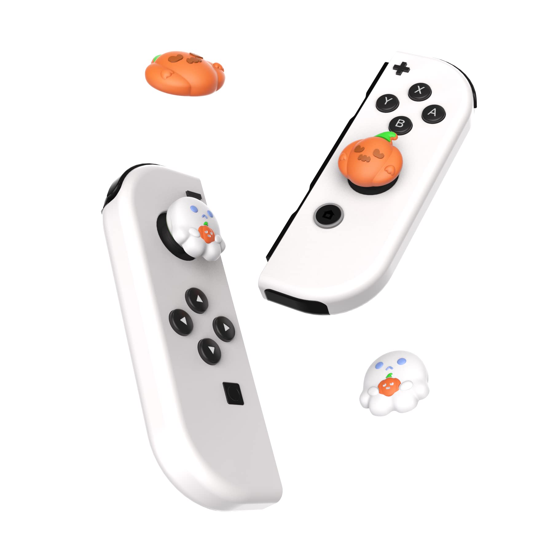 PlayVital Halloween Themed Joystick Caps for Nintendo Switch, Switch Lite & Switch OLED - Spooky Ghost with Pumpkin Design - Analog Thumb Grip Covers for Enhanced Gaming Comfort - Perfect for Halloween Gaming Parties & Spooky Game Nights