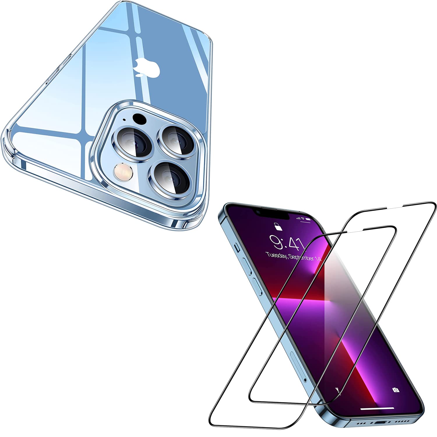 CASEKOO iPhone 13 Pro Clear Case with Screen Protector Set - Shockproof Slim Protective Cover & HD Tempered Glass - Perfect for Work, Travel and Everyday Use (Save 10% on Bundle)