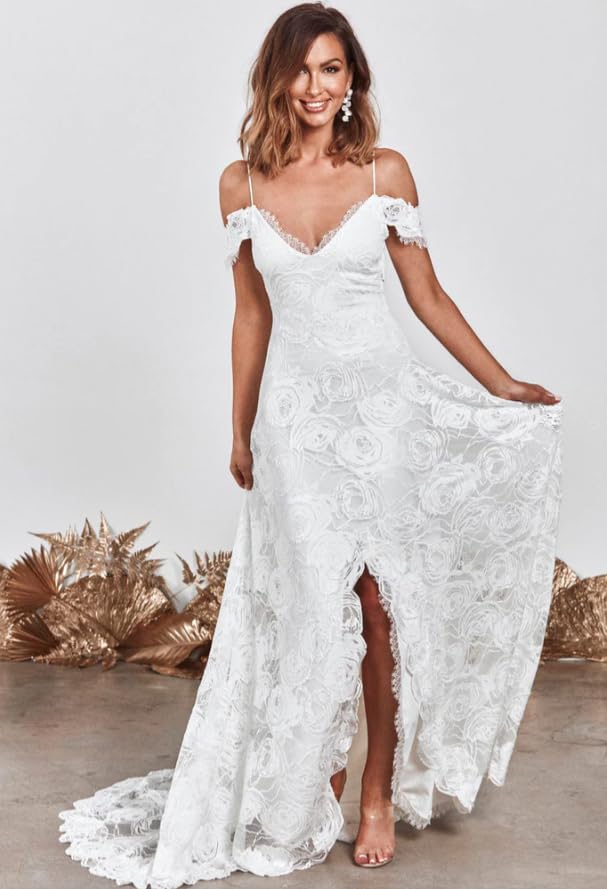 Elegant Lace Mermaid Wedding Dress with Spaghetti Straps - Boho Beach Bridal Gown for Bride | Perfect for Beach Weddings, Destination Elopements & Romantic Ceremonies