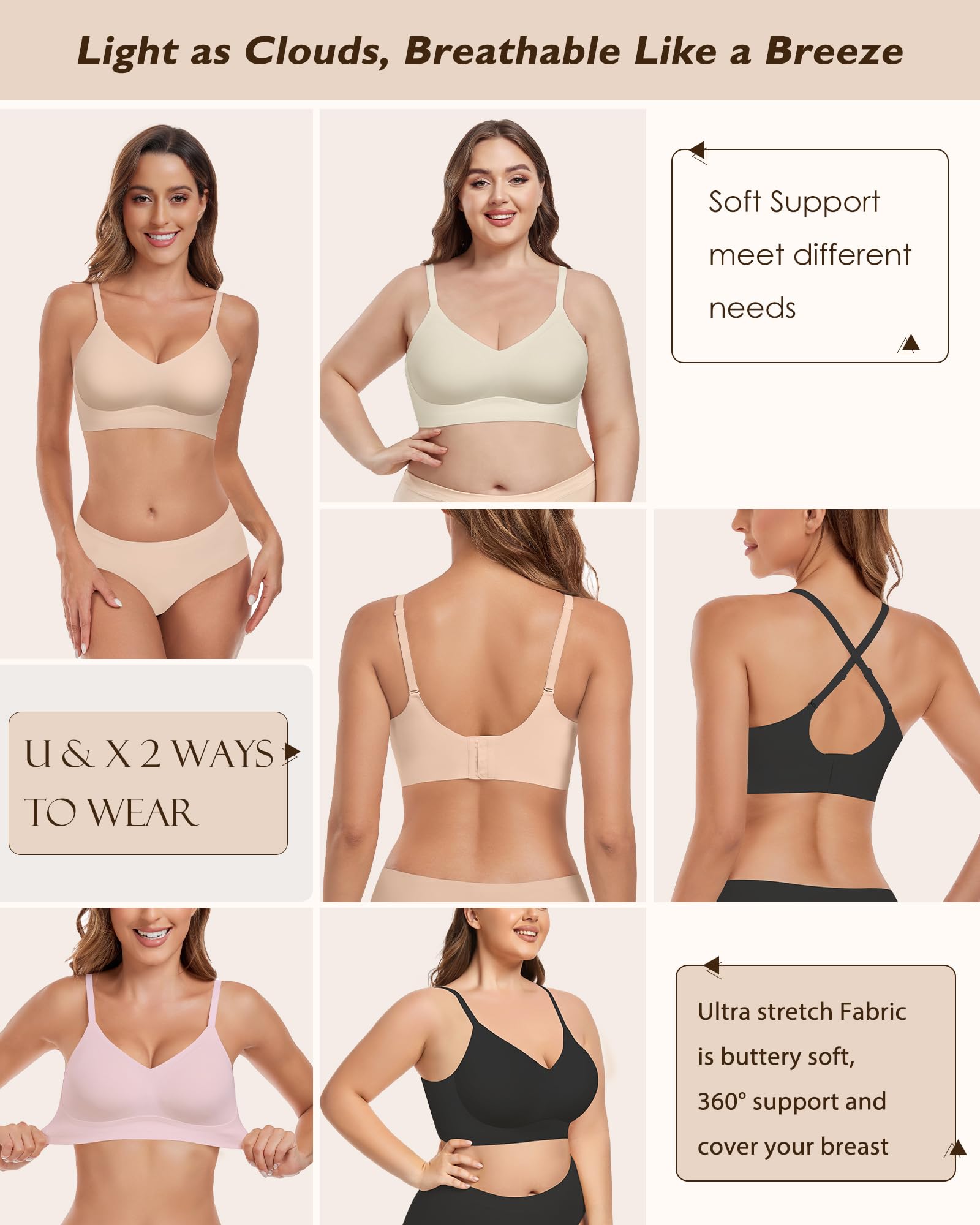 HORISUN Women's Comfortable Wireless Bra with Padded Full Coverage Support - Seamless Underwire-Free Bras for Everyday Wear, Yoga & Workout