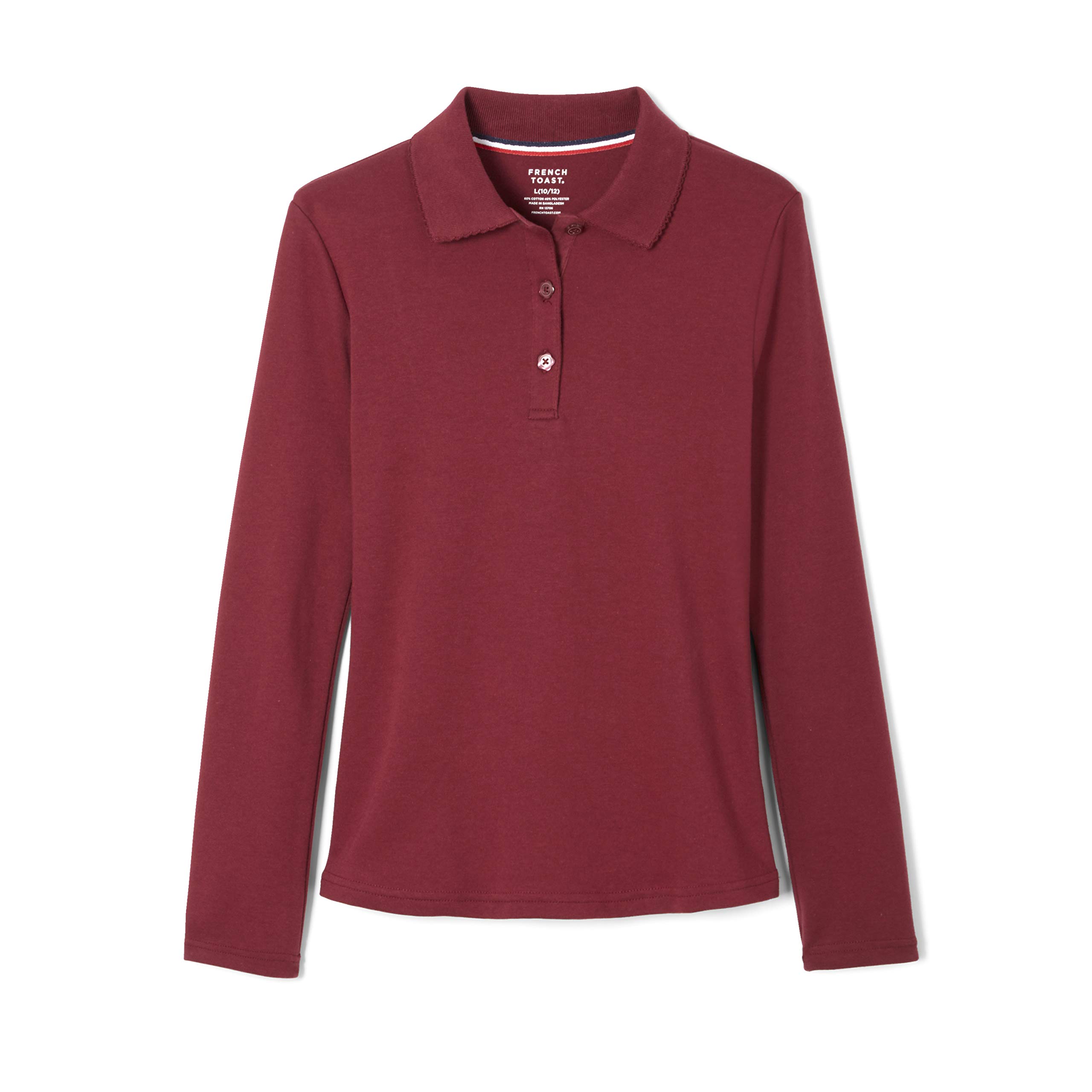 French Toast Girls' Long Sleeve Polo Shirt with Picot Collar - Standard & Plus Size Uniform Top for School & Dressy Occasions