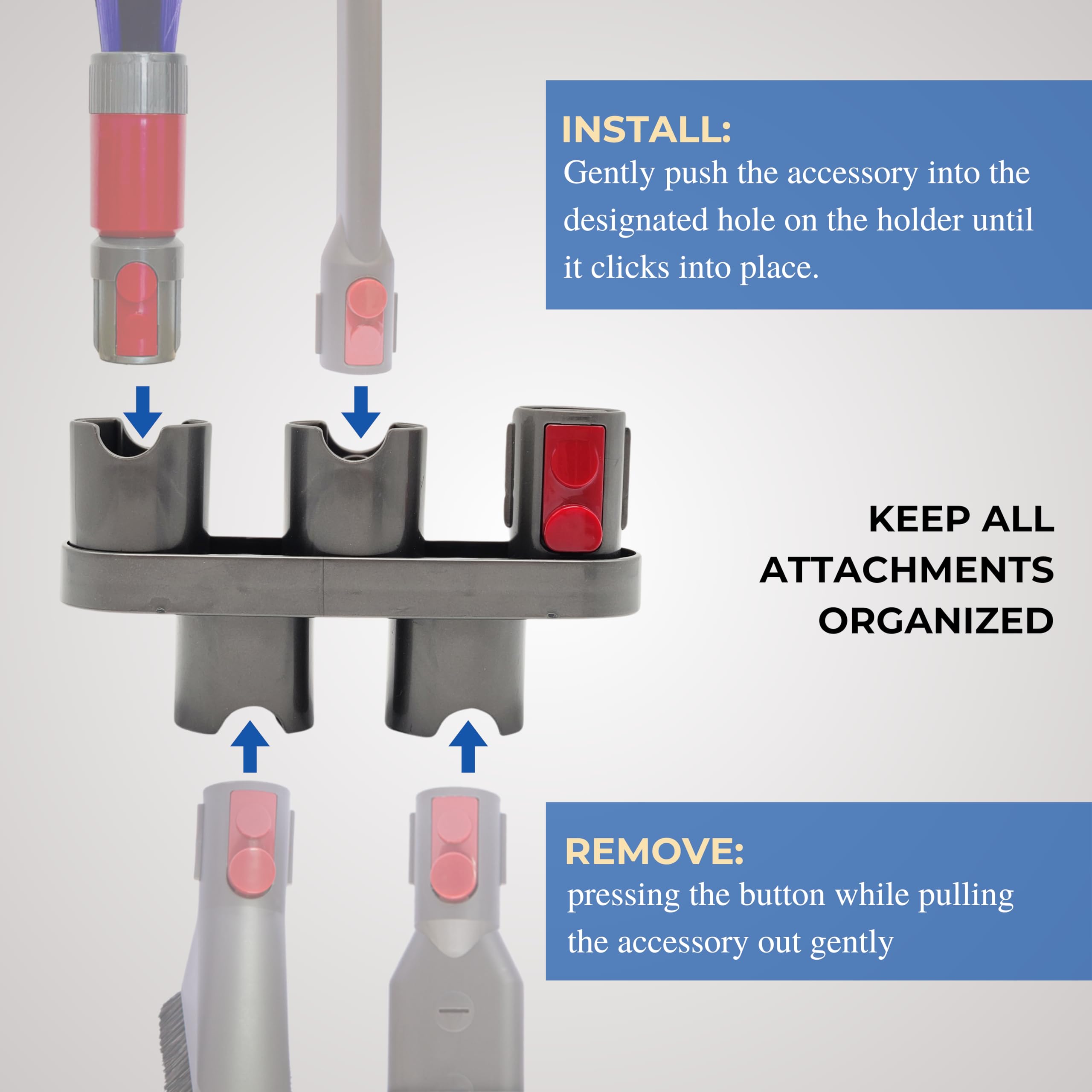 Dyson Vacuum Attachment Holder - Compatible with V15, V12, V11, V10, V8, V7, Outsize & Gen5 Cordless Stick Models - No Drill Wall Mount Organizer - Perfect for Garage, Closet & Laundry Room Storage