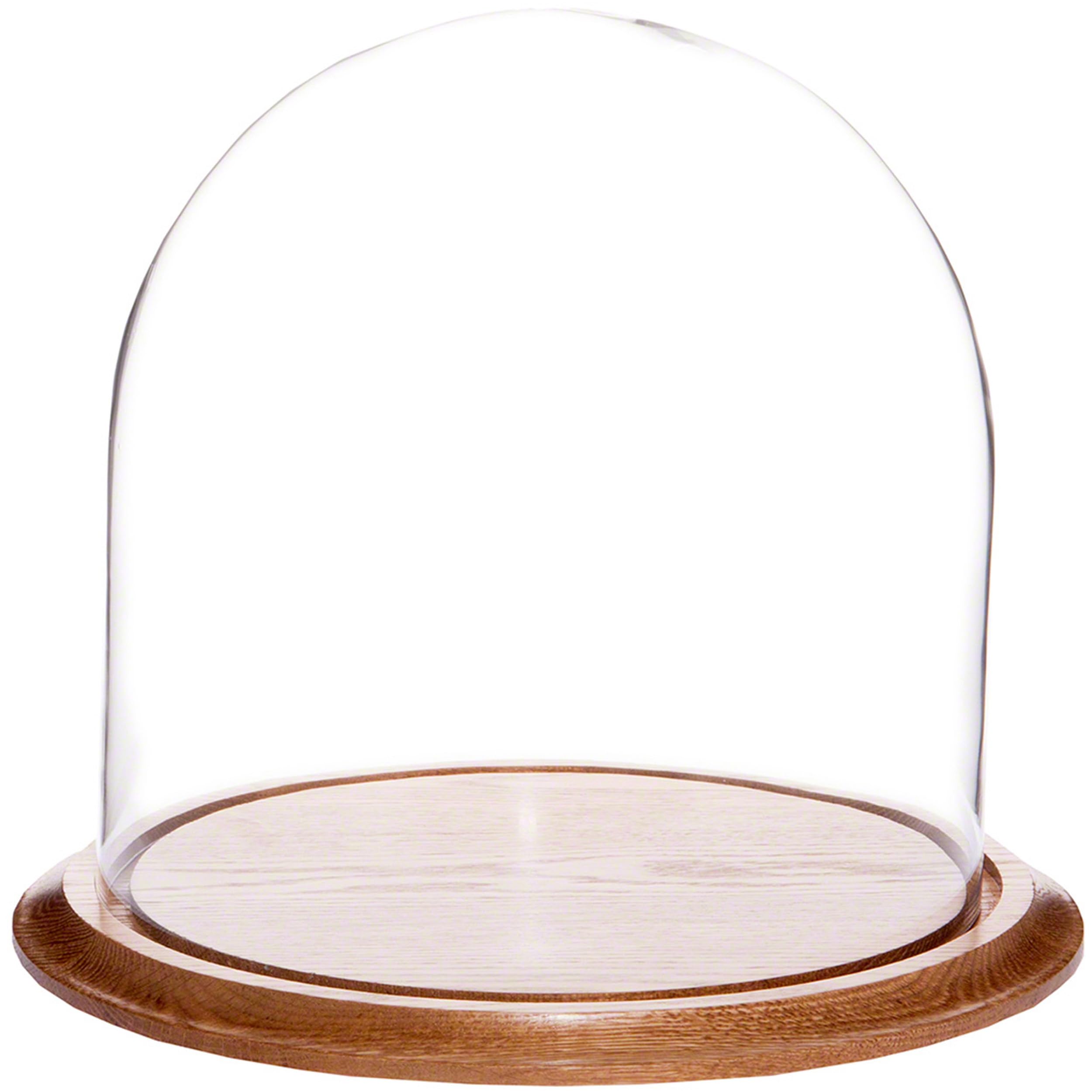 Plymor 11.75 x 12 Inch Glass Display Dome Cloche with Oak Wood Base - Perfect for Showcasing Cupcakes, Jewelry & Home Decor