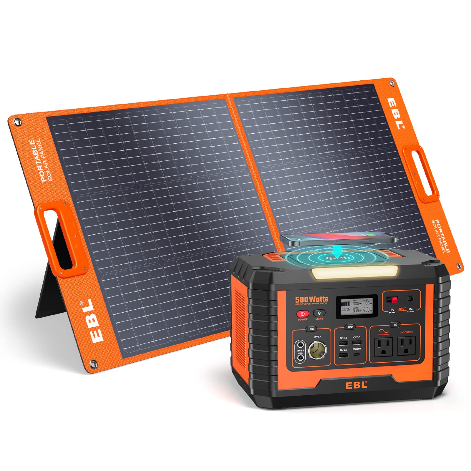 EBL 500W Portable Power Station with 100W Solar Panel - Perfect for Camping, Outdoor Adventures & Emergency Backup Power