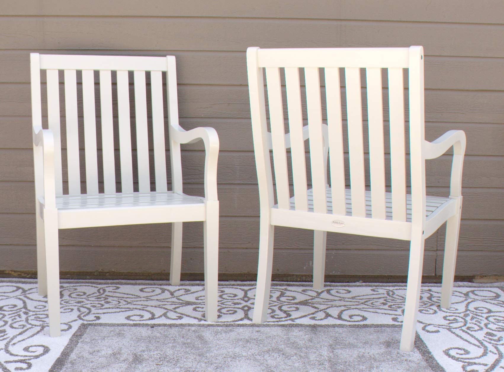 Pebble Lane Living Captains Dining Chairs Set of 2 - Light Gray Solid Wood with Rounded Arms & All-Weather Upholstery - Perfect for Kitchen, Dining Room, or Outdoor Patio Furniture