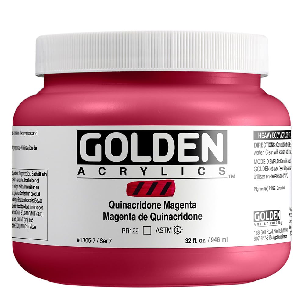 GOLDEN Heavy Body Acrylic Paint - Quinacridone Magenta (32 fl. oz Jar) | Professional Transparent Acrylics for Artists | Perfect for Canvas Painting, Murals & Fine Art