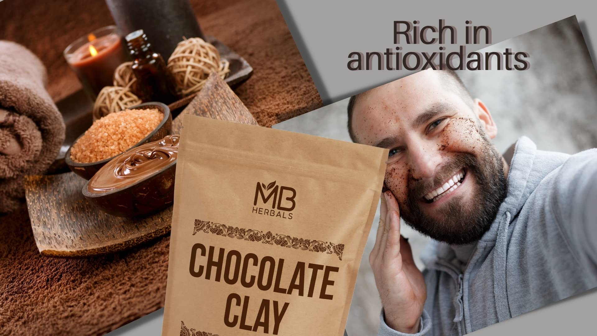 MB Herbals Chocolate Clay Powder 227G (8oz) | Organic Dark Rhassoul Clay with Cocoa Powder | Natural Face Mask & Hair Treatment | Exfoliating Body Scrub | Vegan Skincare & Haircare | Perfect for Spa Day & Self-Care Routine