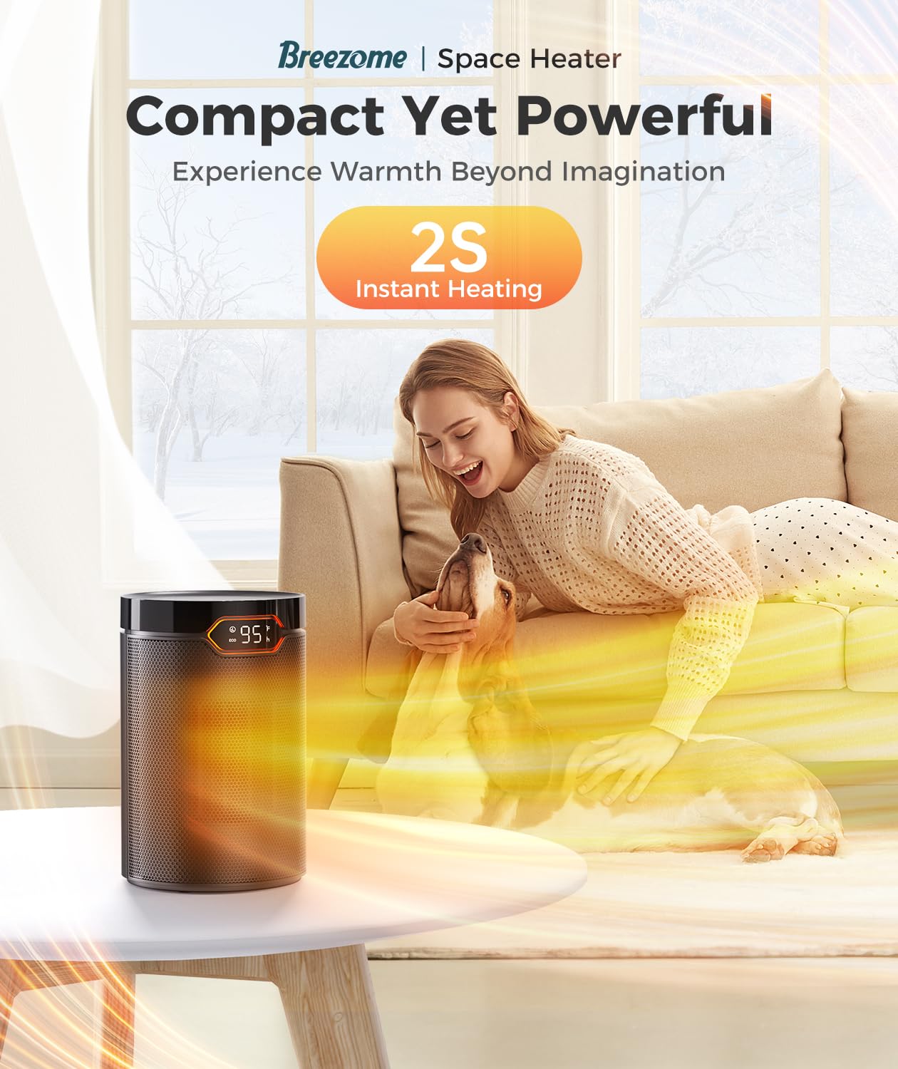 BREEZOME 1500W PTC Ceramic Space Heater - Portable Electric Heater with Thermostat & 24H Timer, Fast Quiet Heating for Home, Bedroom, Office - Perfect for Winter Warmth and Energy Efficient Indoor Heating