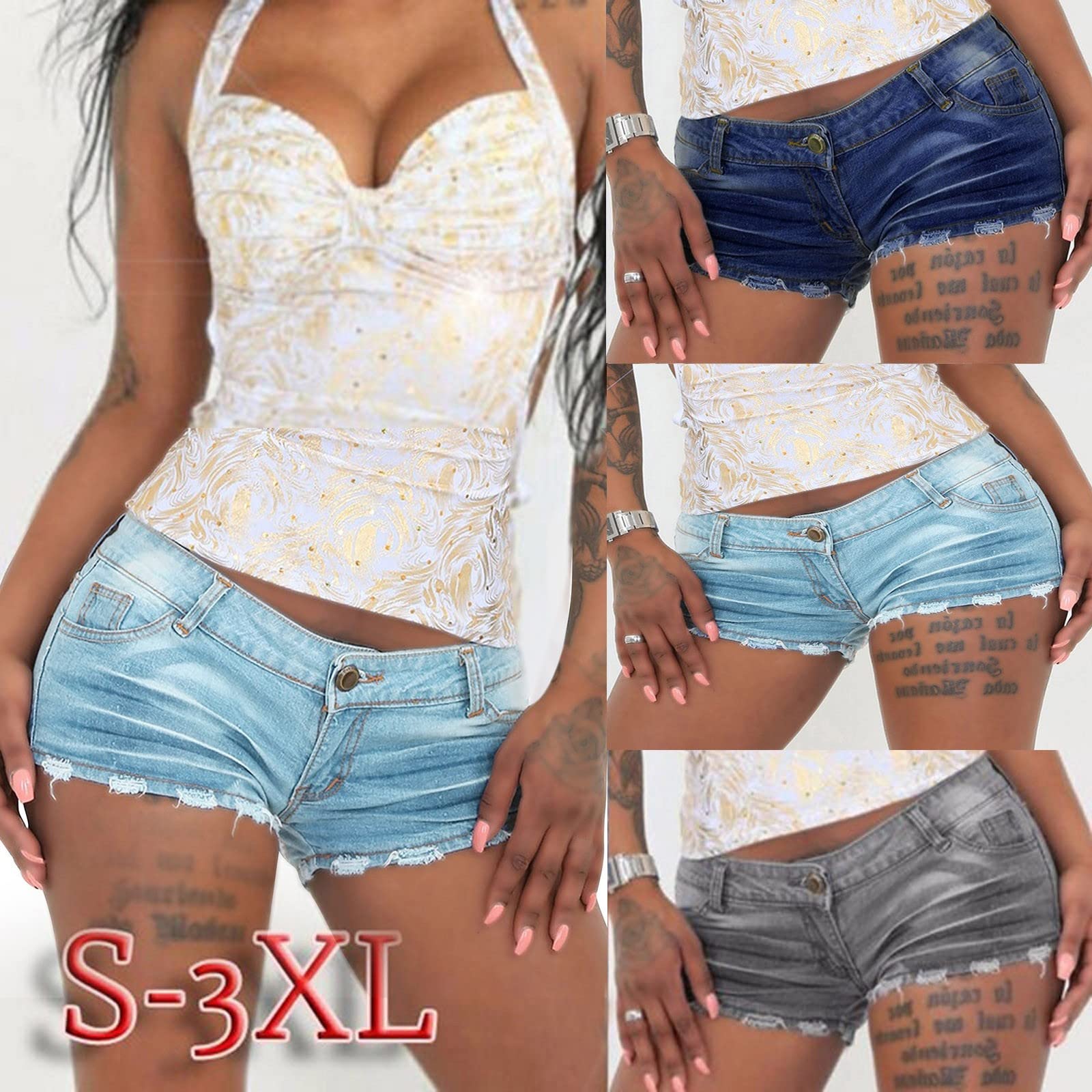 WABEOR Women's Low Rise Ripped Denim Shorts - Sexy Booty Shorts, Stretchy Casual Summer Jean Shorts for Outfits, Beach, Parties & Night Out