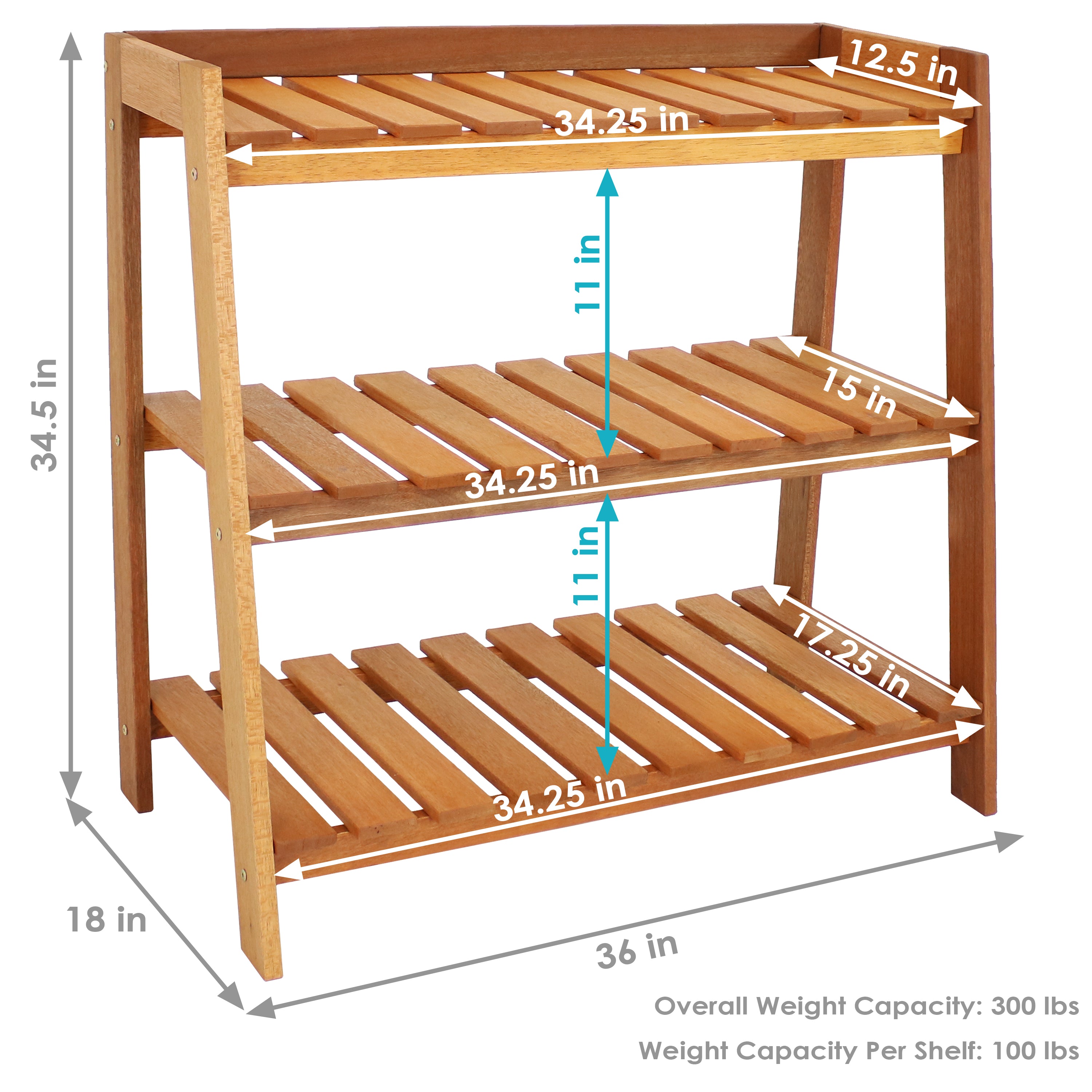 Premium Meranti Wood Garden Shelf with Teak Oil Finish - Outdoor Patio, Balcony & Deck Storage Organizer for Plants, Books & Decor