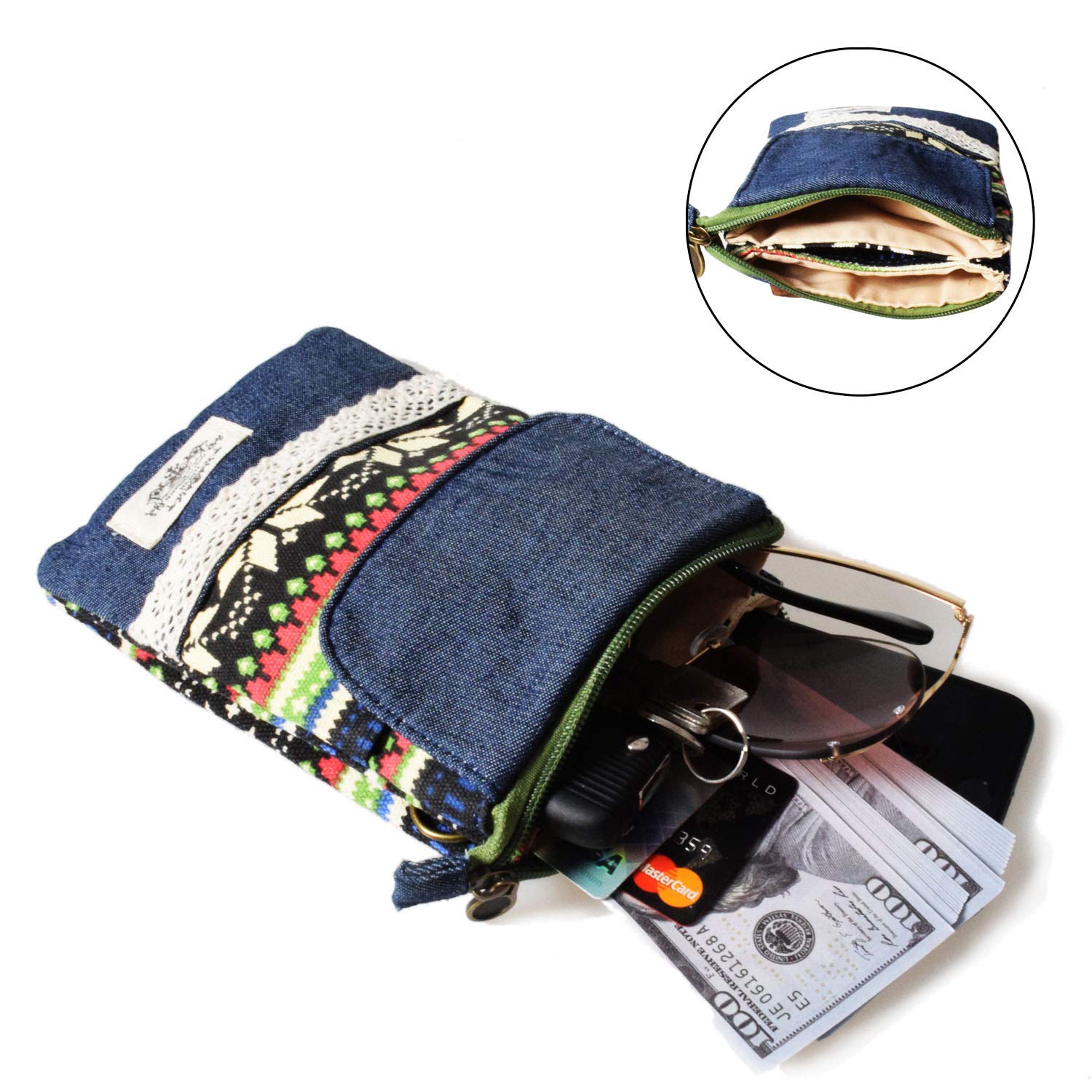 Stylish Leaf Pattern Canvas Crossbody Phone Purse for Women - Lightweight Small Wallet Bag with Adjustable Strap - Perfect for Daily Use, Shopping, Travel & Outings