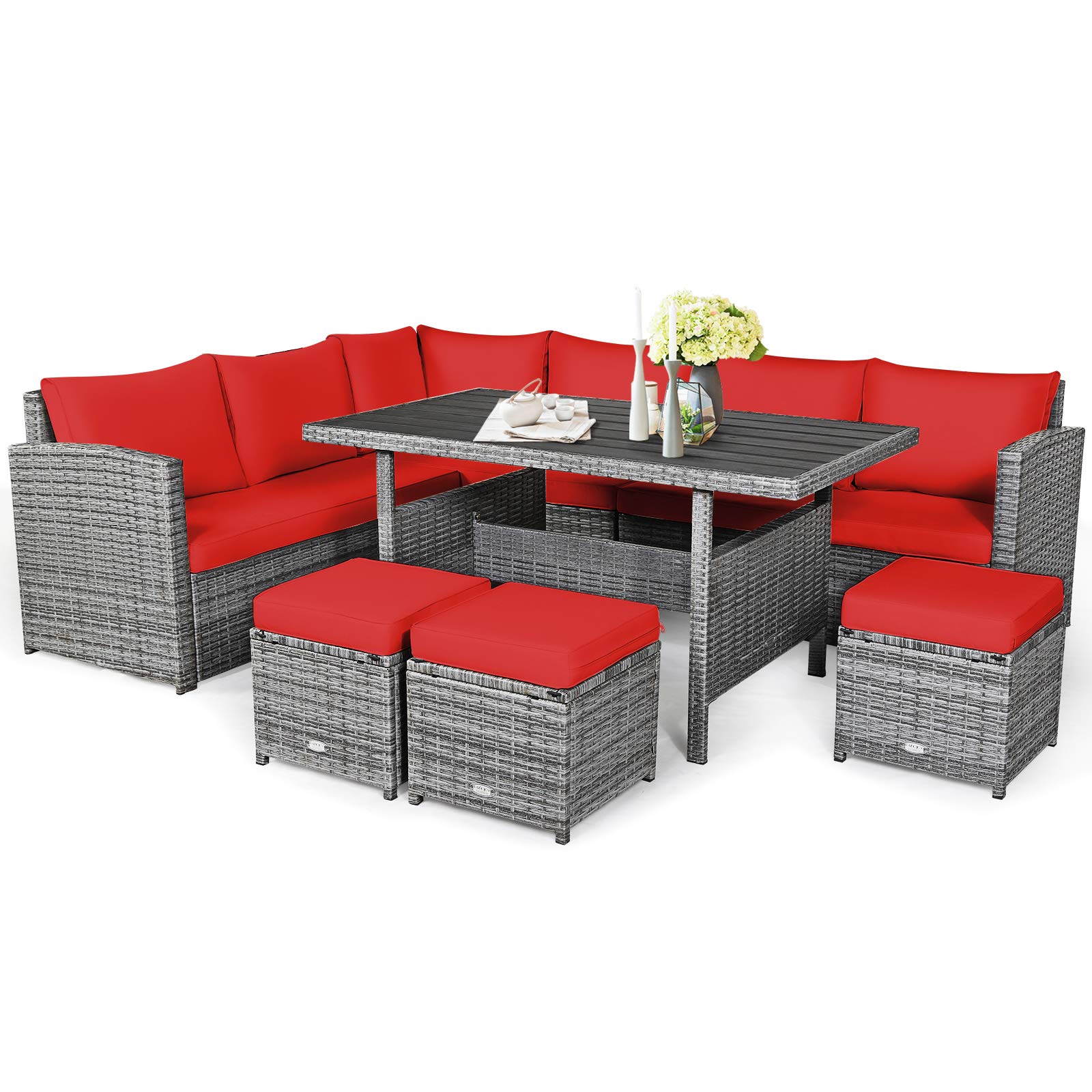 Tangkula 7-Piece Outdoor Patio Furniture Set - All-Weather Wicker Sectional Sofa with Cushions, Coffee Table & Ottomans for Backyard, Garden, Poolside - Perfect for Relaxing, Entertaining & Outdoor Dining