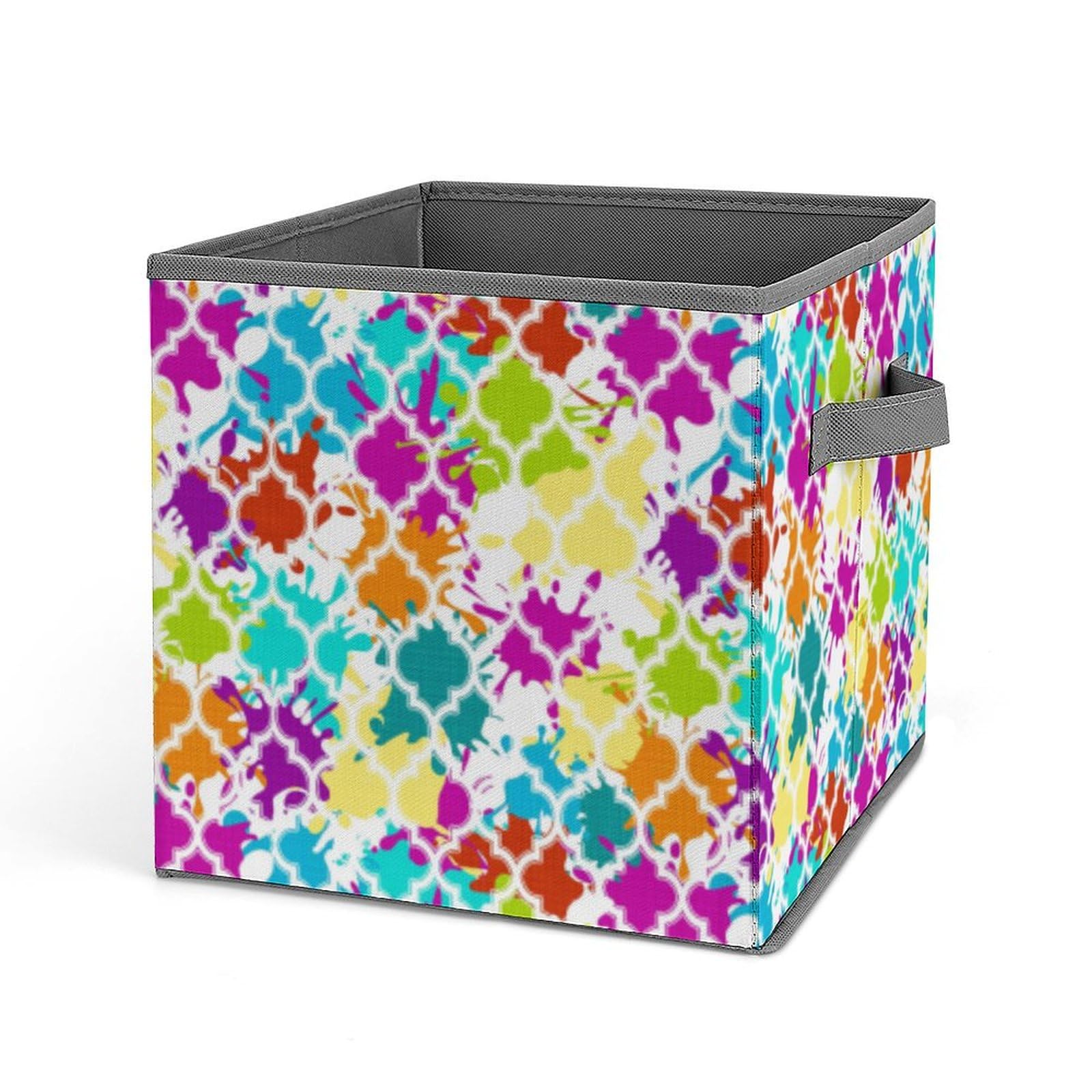 Colorful Moroccan Print Storage Bins - 10.6inch Large Collapsible Storage Cubes Organizer for Shelves, Closet, Blankets, Books & Clothes - Foldable Clothes Basket with Handle (6 Pack) - Perfect for Home Organization, Kids Room & Office Storage
