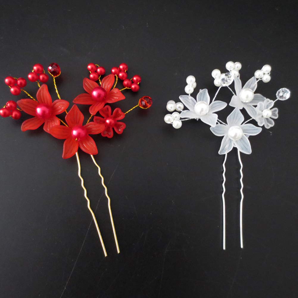 AKOAK 5-Piece Bridal Tiara Set - Handmade Pearl Floral Hair Clips, U-Shaped Hairpins, and Braid Hair Discs for Wedding, Prom, and Special Occasions (White)