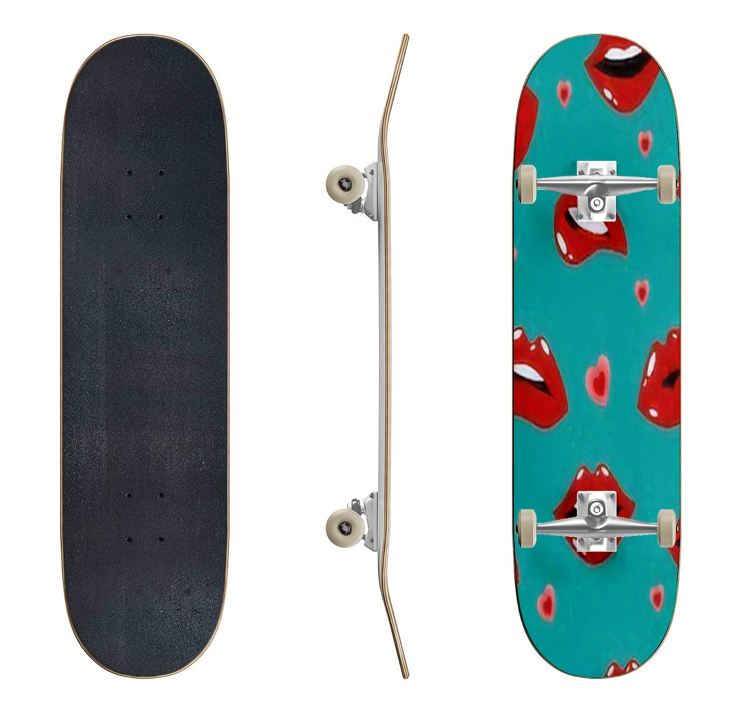 Kiss Me Skateboard - Classic Concave Longboard with Lips & Smile Design for Beginners & Professionals | Extreme Sports, Teen Gifts, Cool Street Style for Skate Parks & Urban Commuting