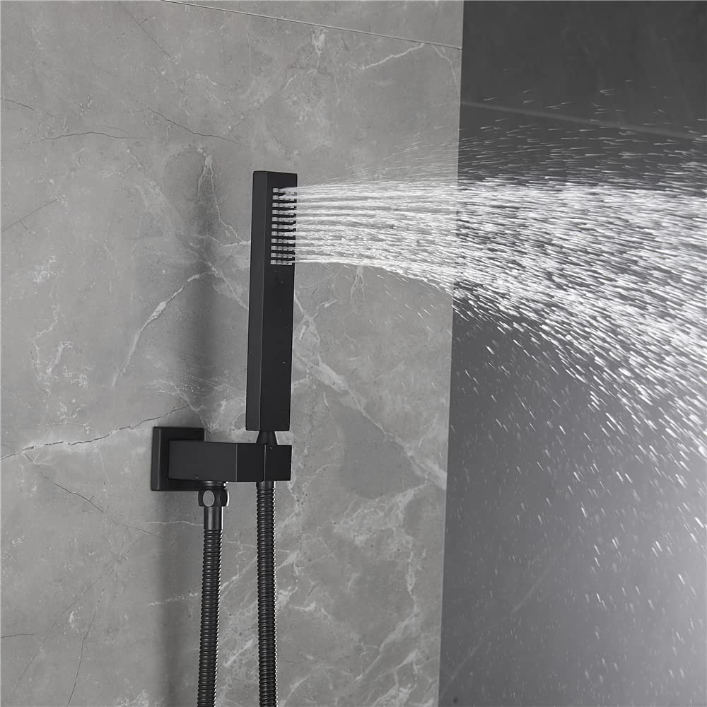 Square Rainfall Shower Head and Handheld Spray Combo - Matte Black Bathroom Shower System with Mixer Valve Trim Kit - Perfect for Modern Home Spa Experience and Relaxing Rainfall Shower