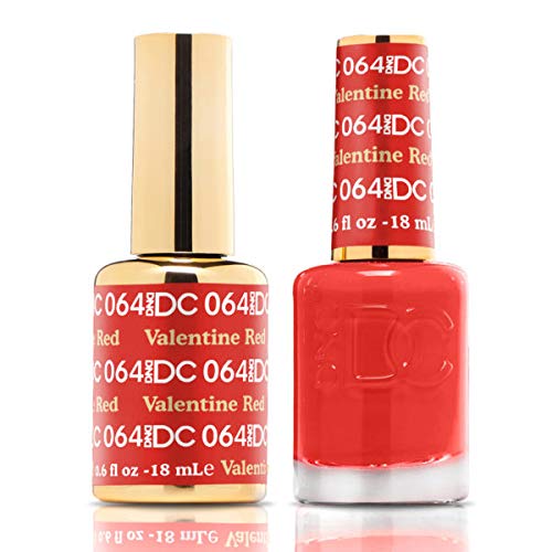 DnD DC Valentine Red #064 UV LED Gel Polish Set - 2x18ml with FREE Matching Nail Polish | Long-Lasting Salon Quality Manicure for Valentine's Day, Date Nights & Special Occasions