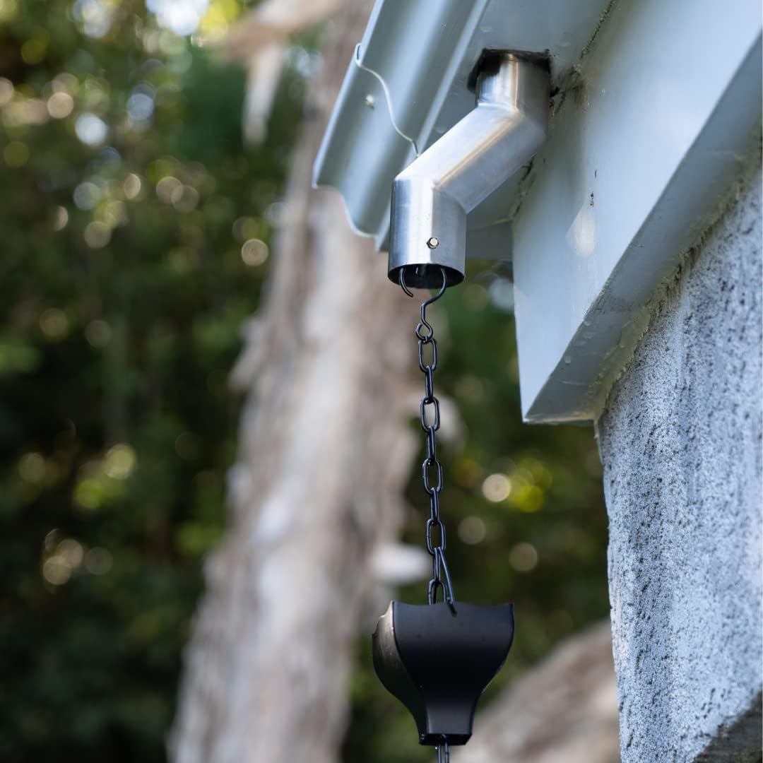 Stainless Steel Rain Chain Gutter Adapter Kit with Offset for Downspouts - Easy Installation for Drains Not Under Gutters - Perfect for Garden Drainage & Home Decoration