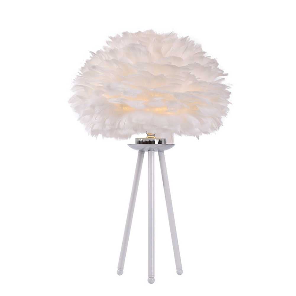 Feather Lamp with LED Light - Modern Bedside Table Lamp for Bedroom, Living Room & Home Decor - Romantic Floor Light with Iron Triangle Base - Perfect for Nighttime Reading, Relaxation & Ambient Lighting