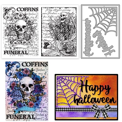 2 Pcs Skeleton Background Stamps and Die Set
