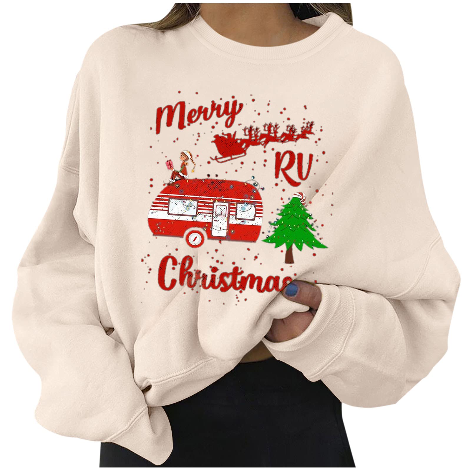 Women's Christmas Movie Night Shirt - Festive Xmas Truck & Tree Graphic Long Sleeve Pullover Top | Cozy Holiday Crewneck Blouse for Family Gatherings & Winter Celebrations