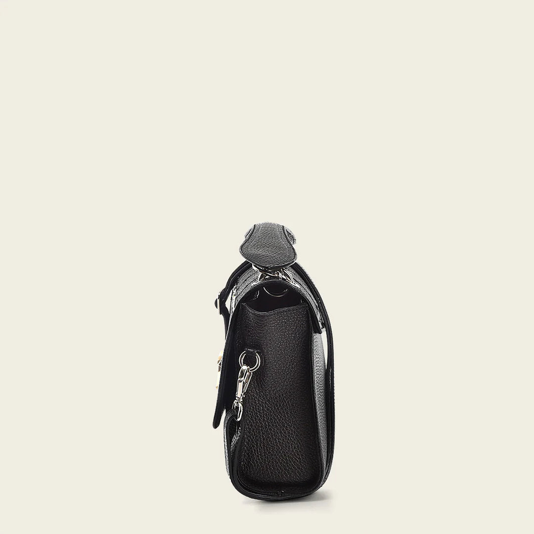 BOD0BMA Stylish Black Stingray Leather Handbag for Women - Perfect for Evening Parties, Date Nights & Special Occasions