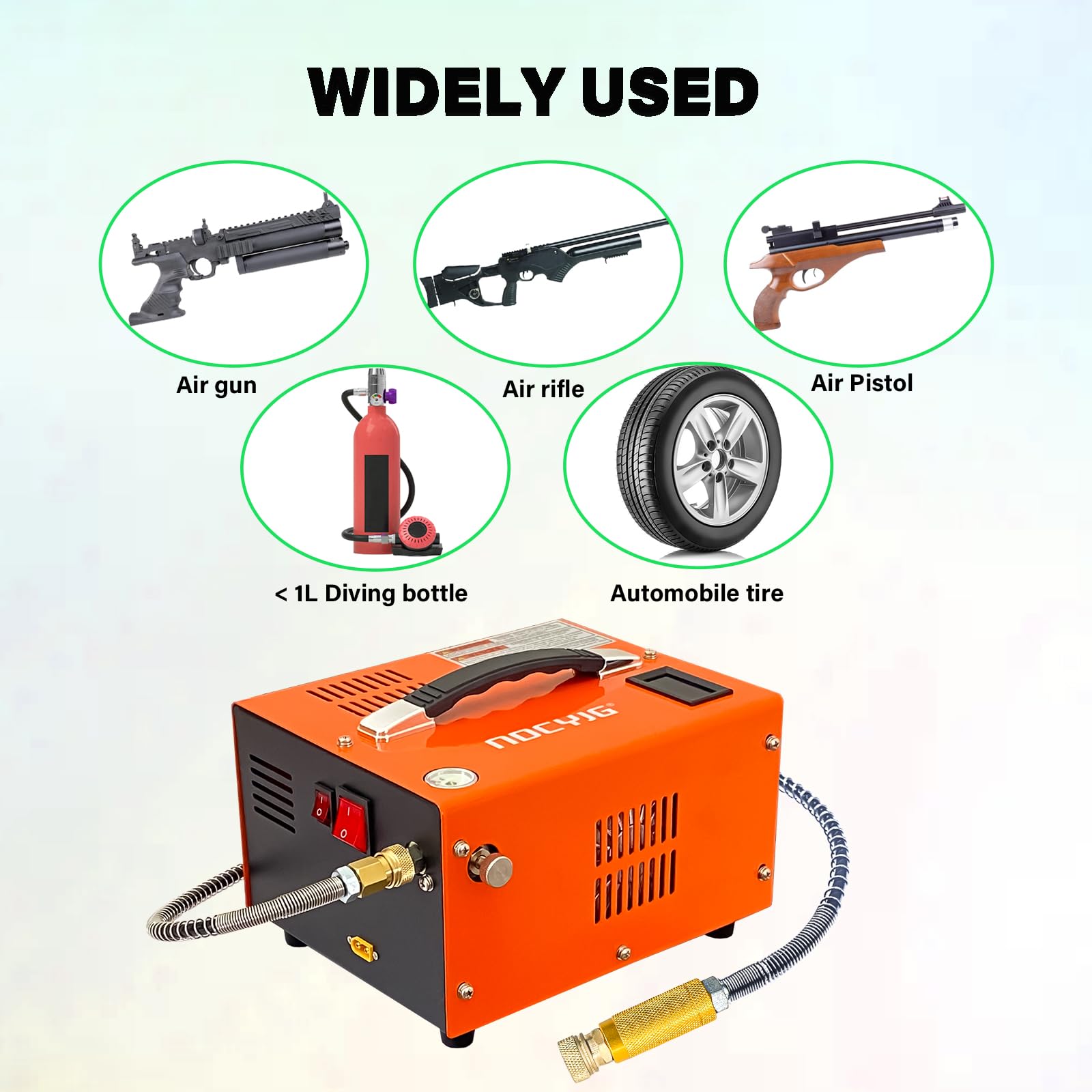 4500PSI Portable PCP Air Compressor - 12V DC/110V AC Dual Power with Auto-Stop & Built-in Cooling Fan | External Power Adapter Included | Perfect for PCP Air Rifles, Paintball Guns & Scuba Tanks | Hunting, Sports & Outdoor Adventures