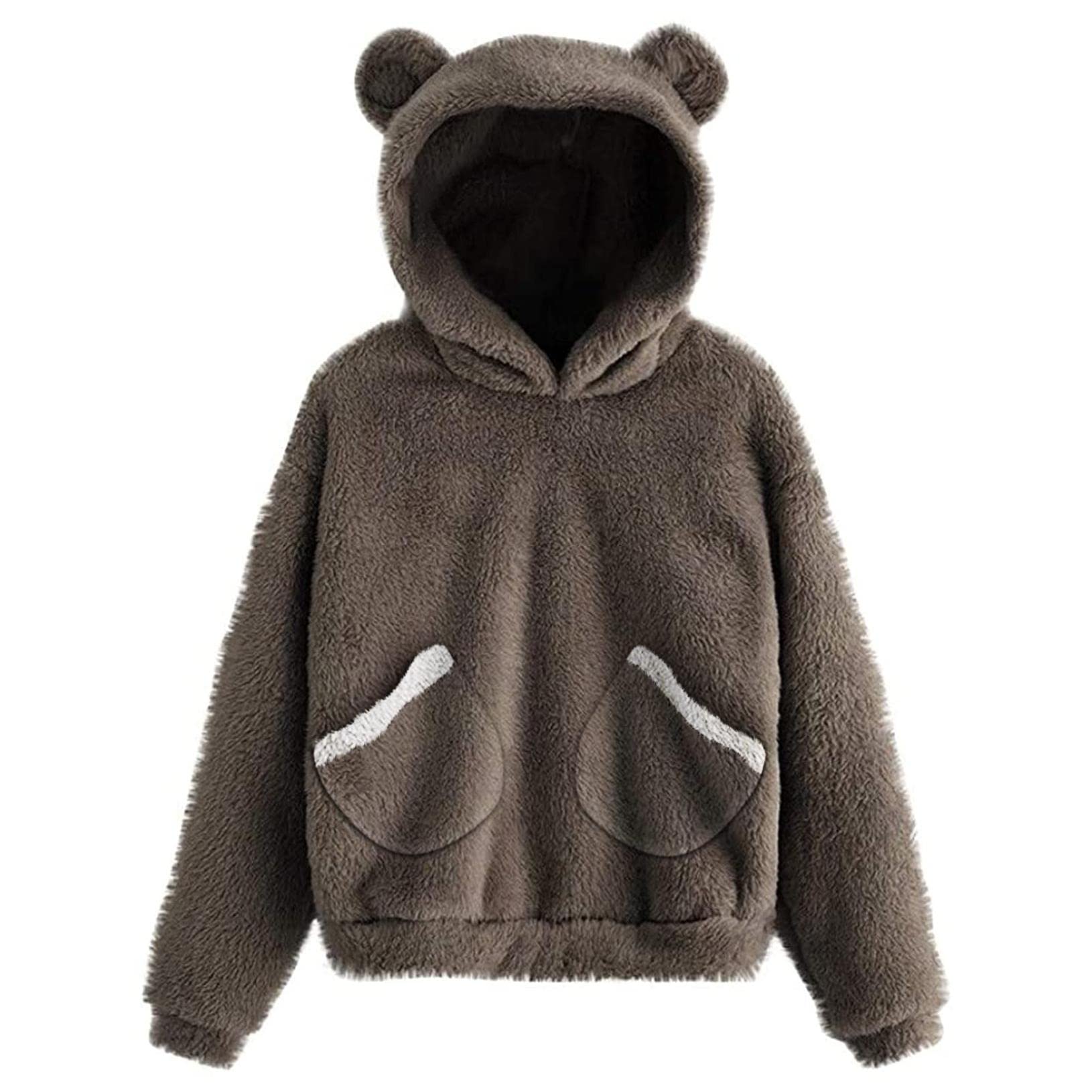 FMCHICO Women's Teddy Bear Fleece Hoodie - Soft Long Sleeve Pullover Sweatshirt for Casual Wear, Winter Outfits & Cozy Loungewear