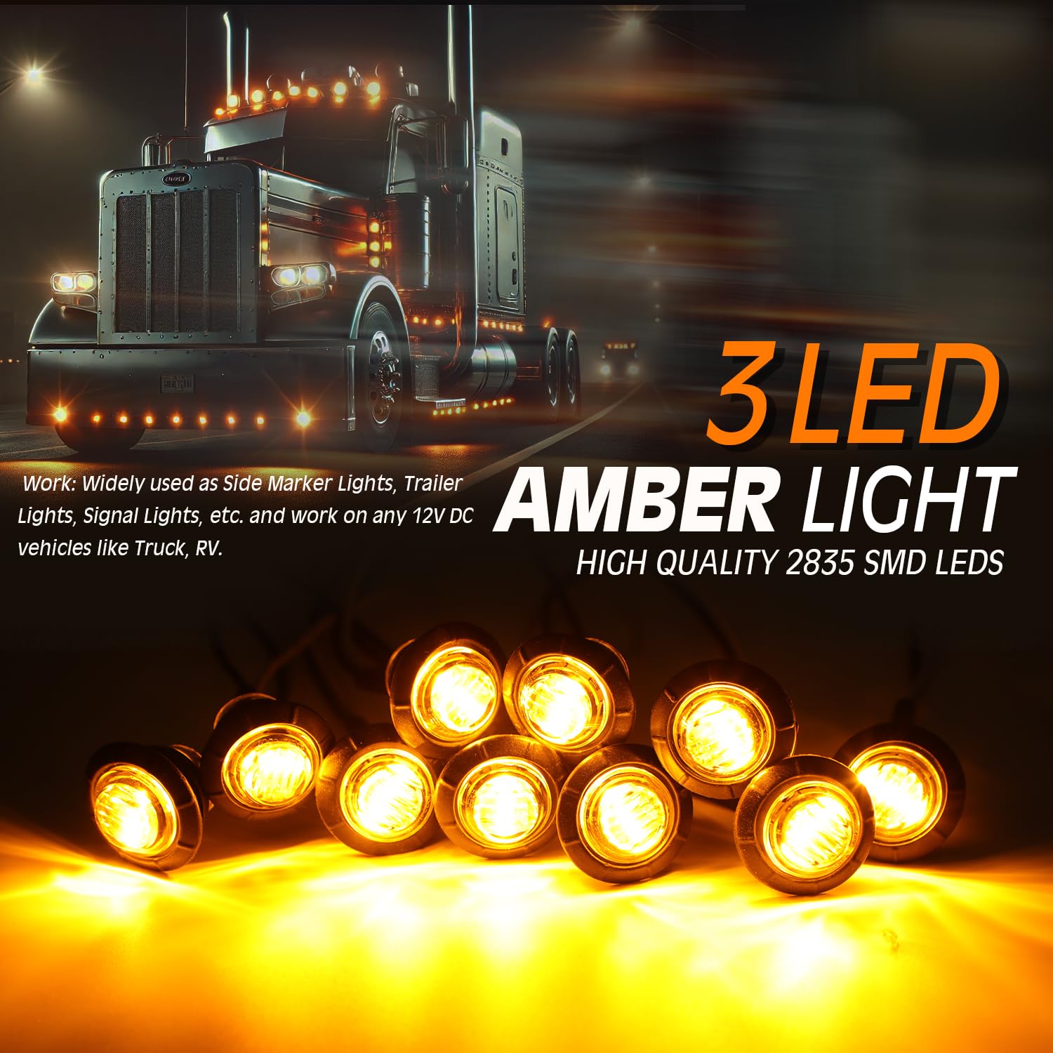 MADCATZ 3/4 Inch Clear Lens Amber LED Side Marker Lights - 150 Pairs with T-Tap Wire Connectors & Insulated Male Disconnect Terminals - 19mm Hole Saw Steel - 12V DC for Truck Trailer - Perfect for Semi Trailers, RVs & Commercial Vehicles