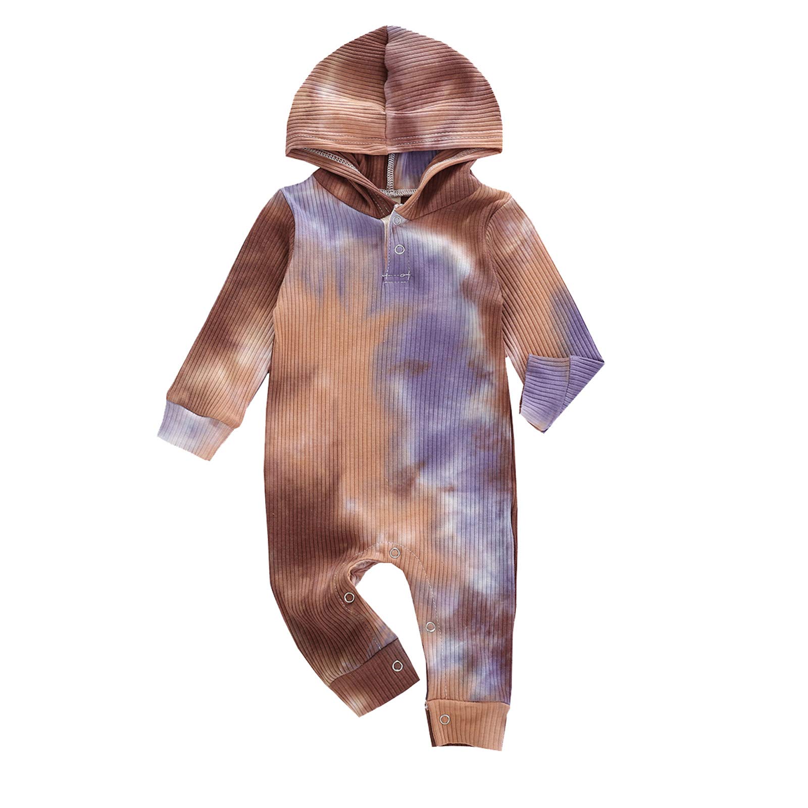 Baby Girl & Boy Long Sleeve Jumpsuit | Newborn Rainbow Tie-Dye Hooded Romper | Soft Cotton Onesie for Infants 0-24 Months | Perfect for Playdates, Photo Shoots & Everyday Wear