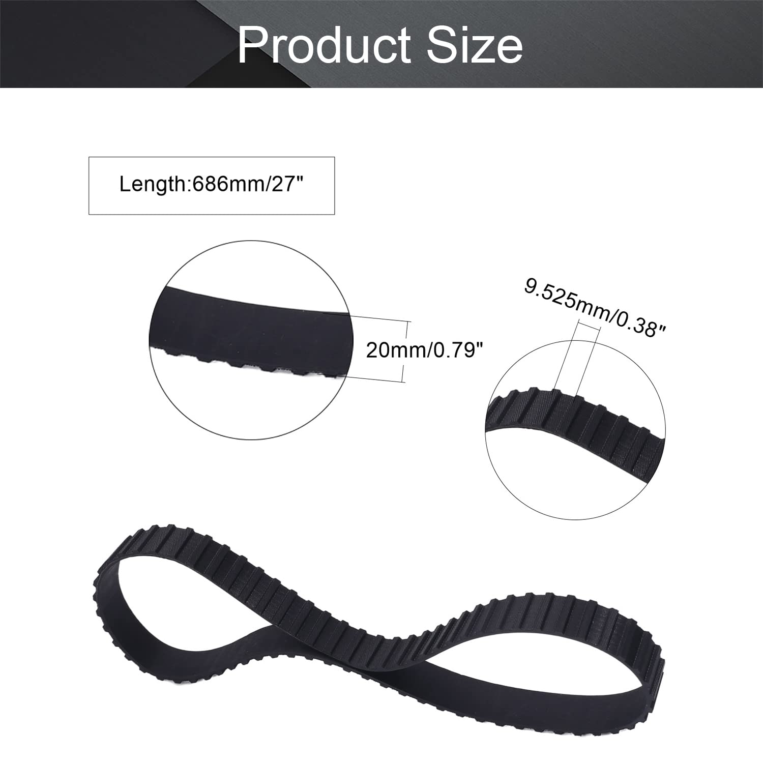 Fielect 72 Teeth 20mm Width Black Cogged Rubber Timing Belt - Industrial Synchronous Drive Belt with 9.5mm Pitch (270L) - Perfect for 3D Printers, CNC Machines, and Industrial Equipment