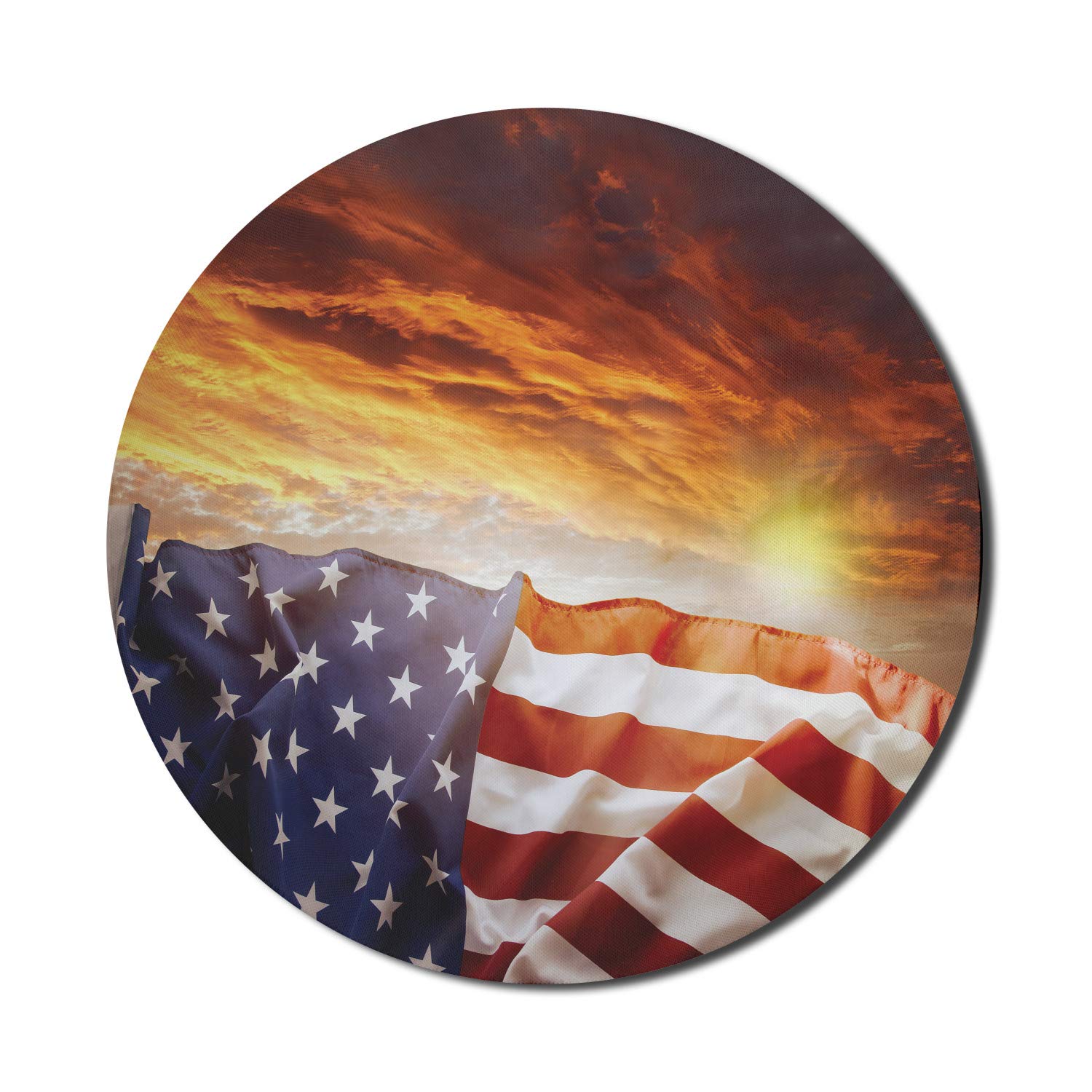 Ambesonne American Flag Mouse Pad - Non-Slip Round Rubber Gaming Mousepad with USA Sunset Design, 8 Inch, Multicolor - Perfect for Office, Home & Gaming Computers