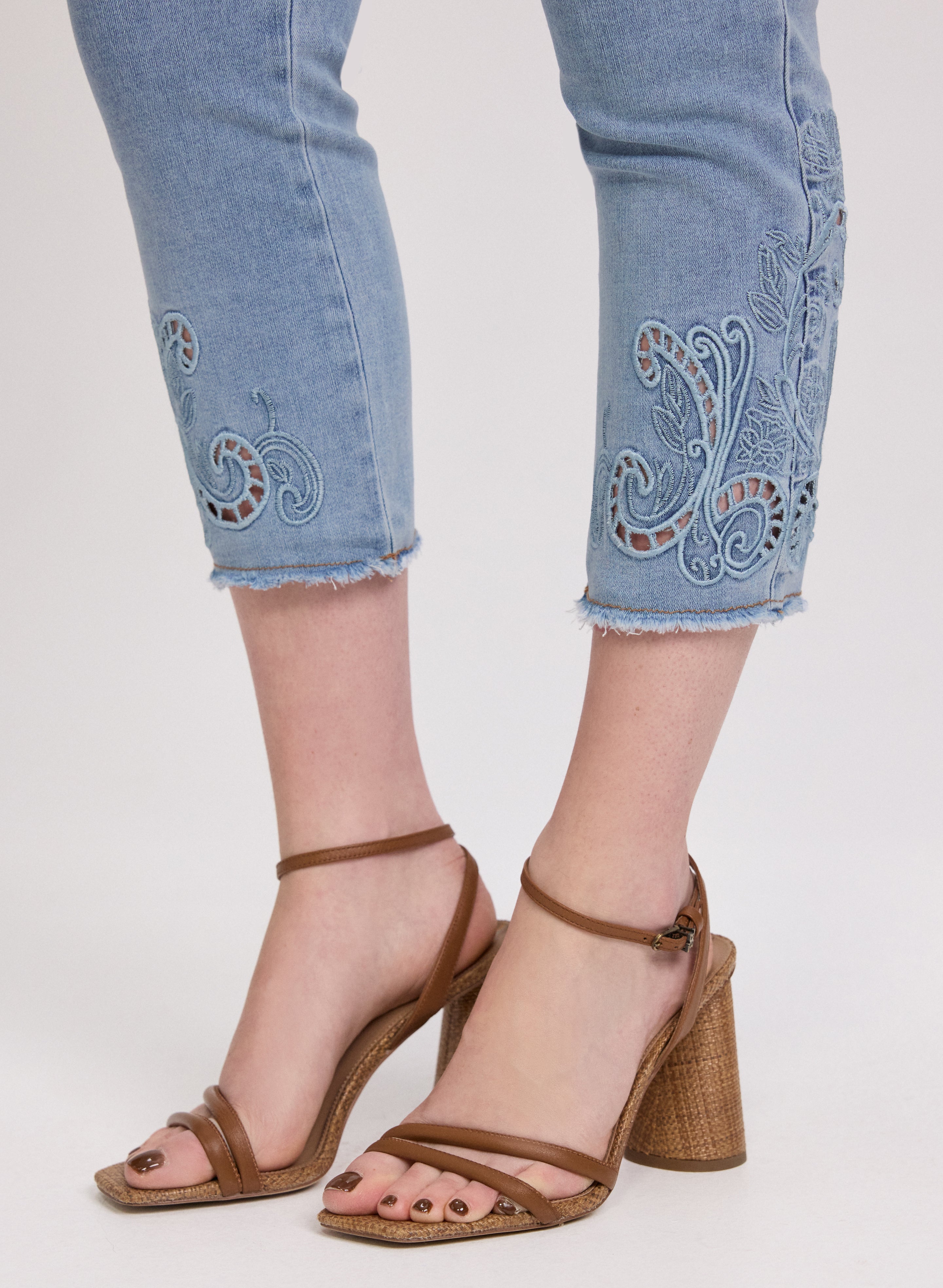 Stylish Women's Embroidered Hem Jeans - High Waist Skinny Denim Pants for Casual Wear & Everyday Outfits