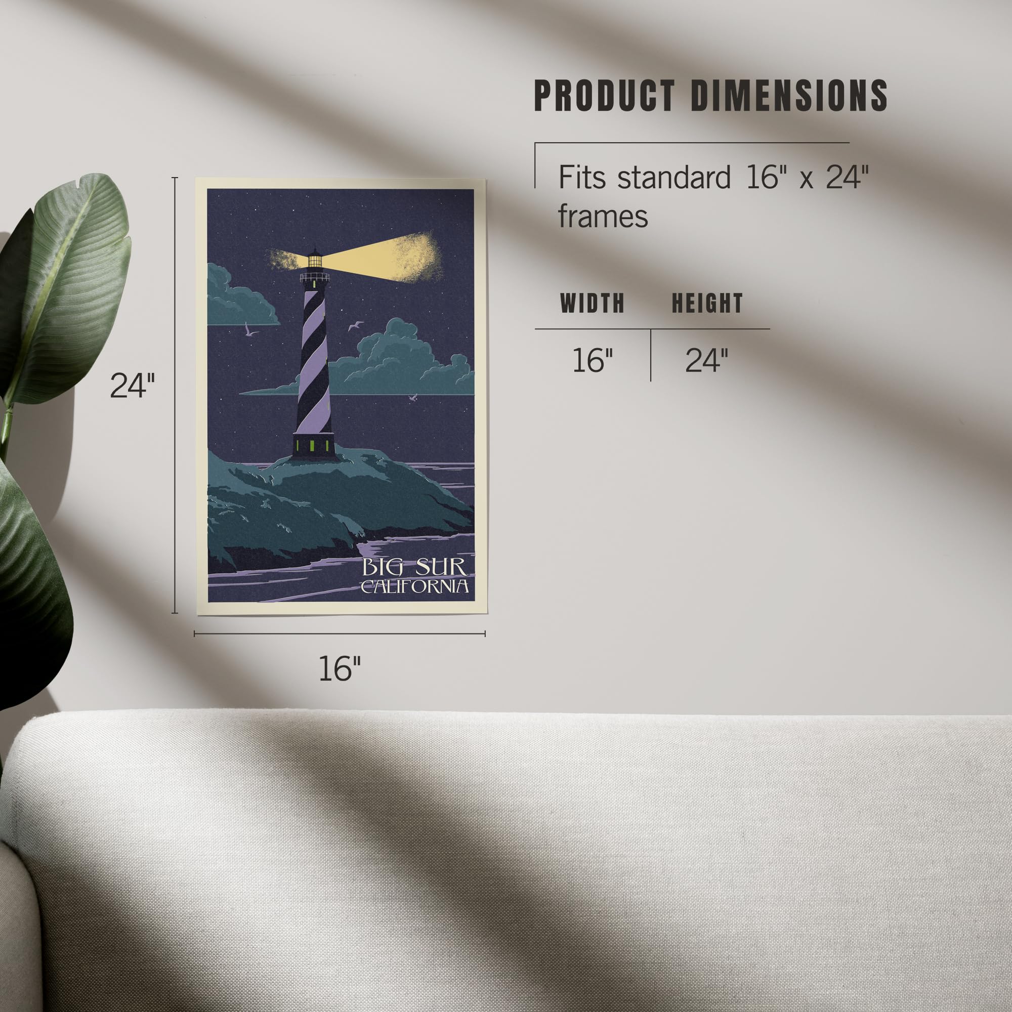 Lantern Press 16x24 Inch Giclee Art Print - Big Sur California Lighthouse Landscape Wall Decor | Perfect for Living Room, Bedroom & Office