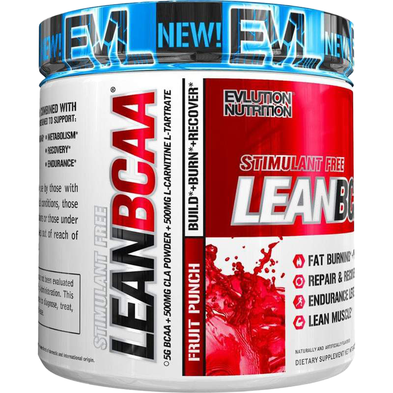 EVLution Nutrition Lean BCAA Powder - Stimulant Free, Fruit Punch Flavor, 237g for Muscle Recovery & Workout Performance | Pre & Post Workout Supplement for Athletes & Fitness Enthusiasts