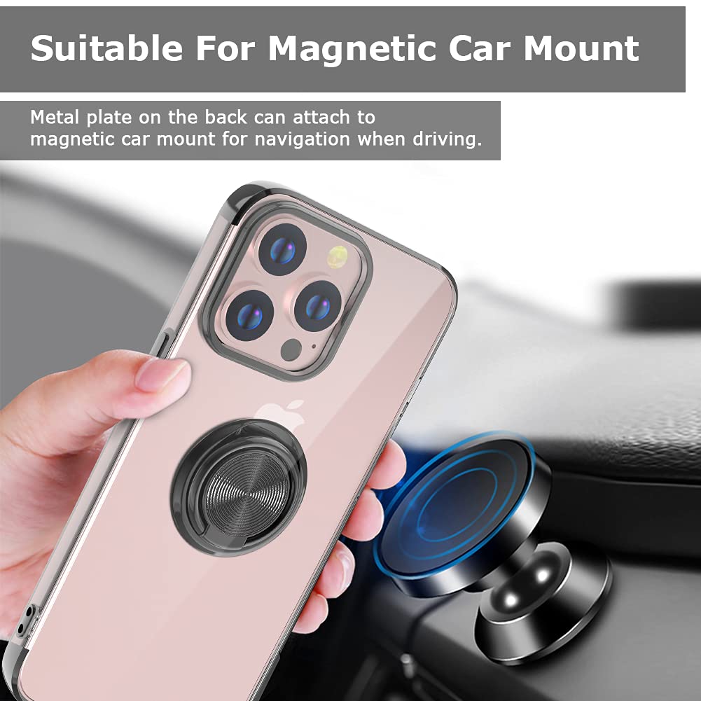 Ultra Slim Soft TPU iPhone 13 Pro Max Case with Rotatable Ring Kickstand & Magnetic Car Mount - Compatible with 6.7 inch iPhone 13 Pro Max (Black) - Perfect for Work, Travel, and Everyday Protection