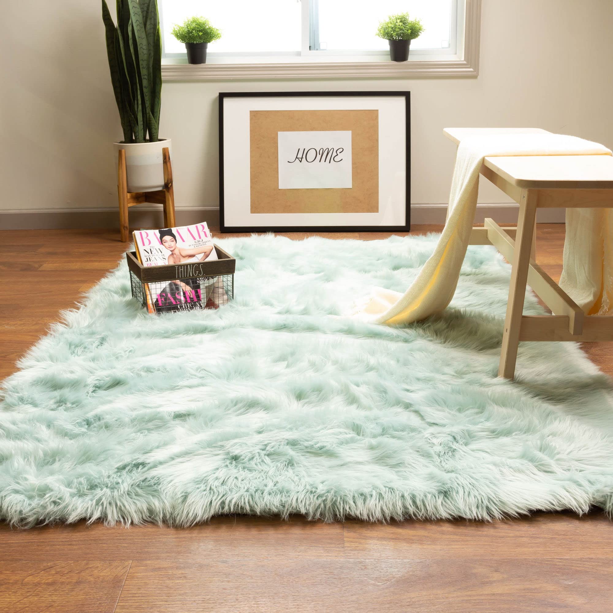 Premium Ultra Soft Fluffy Faux Sheepskin Area Rug - 3'x5' Teal Shaggy Carpet for Bedroom, Living Room & Nursery - Plush Floor Mat for Cozy Home Decor, Kids Play Area & Pet-Friendly Space
