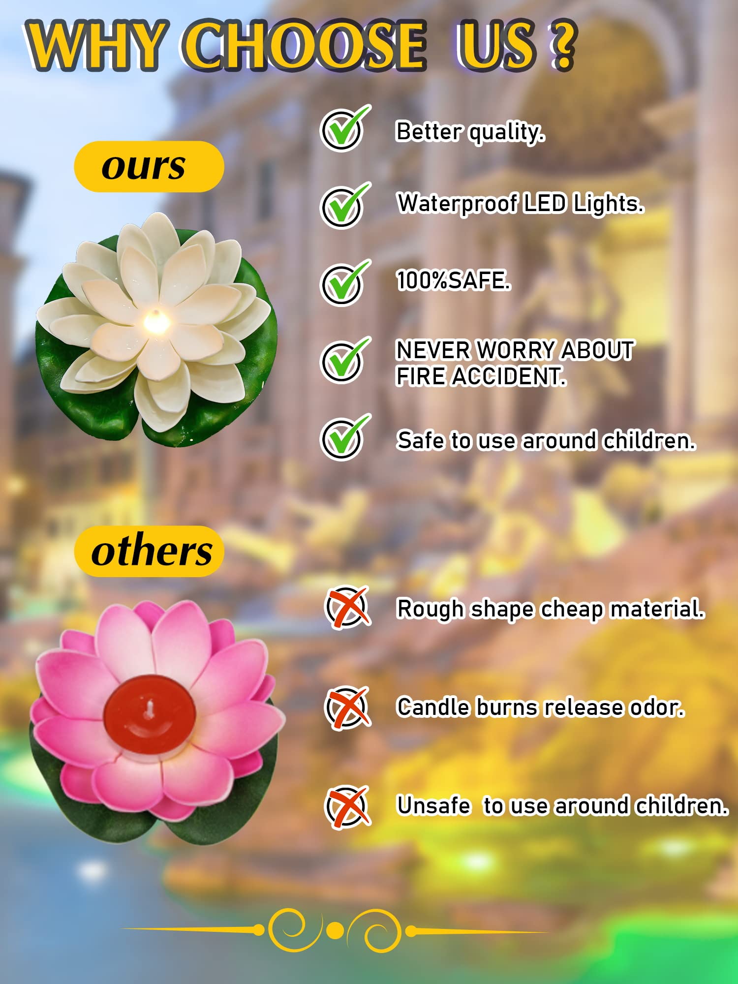 Hortsun 9 Pack Floating Pool Lights - Waterproof LED Lotus Flower Lanterns for Ponds & Pools (3.94 Inch, White & Yellow Light) - Battery Operated Decorative Lights for Backyard, Garden, and Outdoor Parties