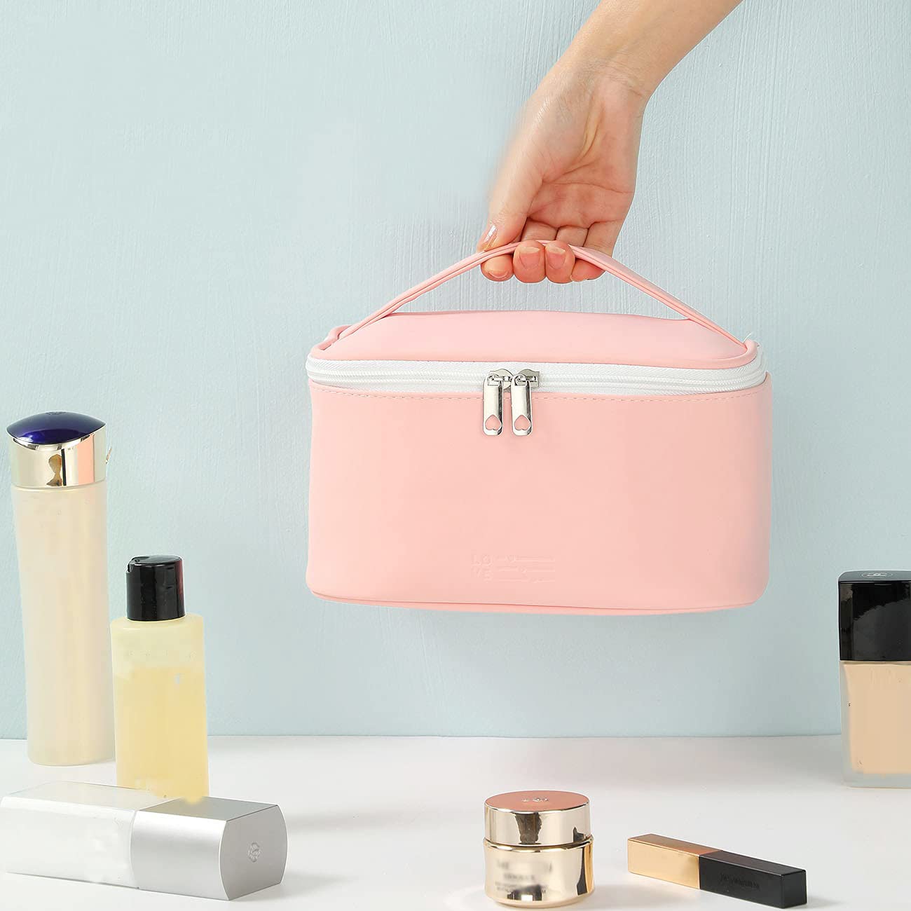 Meiyuuo 2-Pack Makeup Bag Set for Women - Small Cosmetic Pouch & Mini Purse Organizer (Pink Flamingo) | Travel Essentials & Daily Beauty Storage