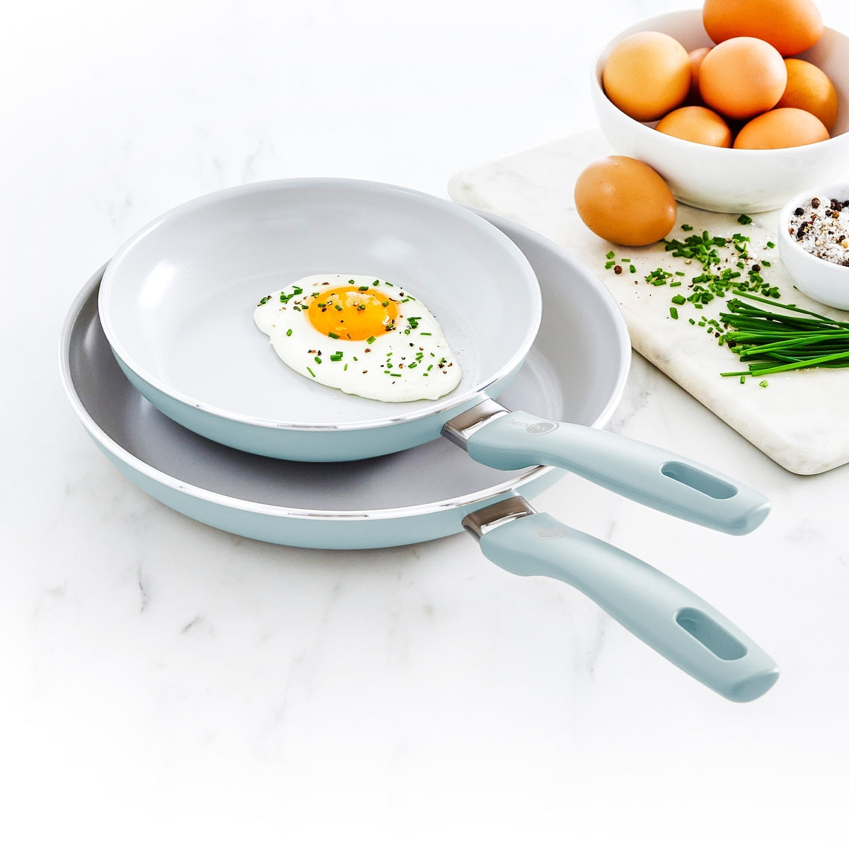 Dover Ceramic Nonstick 8 and 10 Inch Fry Pan Set - Blue Haze Cookware for Healthy Cooking | Perfect for Sauteing, Frying & Everyday Meals