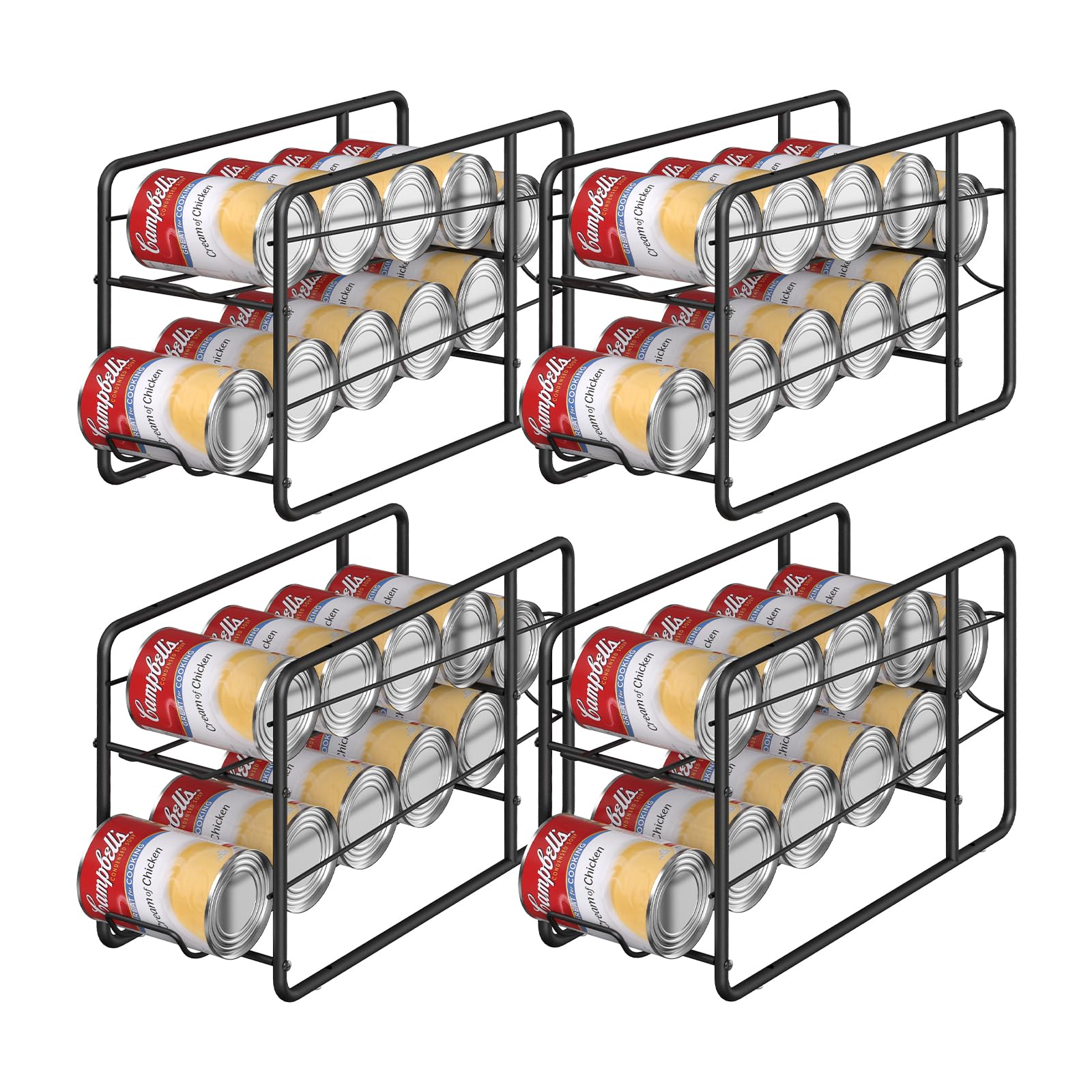 MOOACE 4 Pack Stackable Can Dispenser Rack - Black Canned Food Organizer for Kitchen Cabinet, Pantry & Countertop Storage | Perfect for Soda, Beer & Soup Can Organization