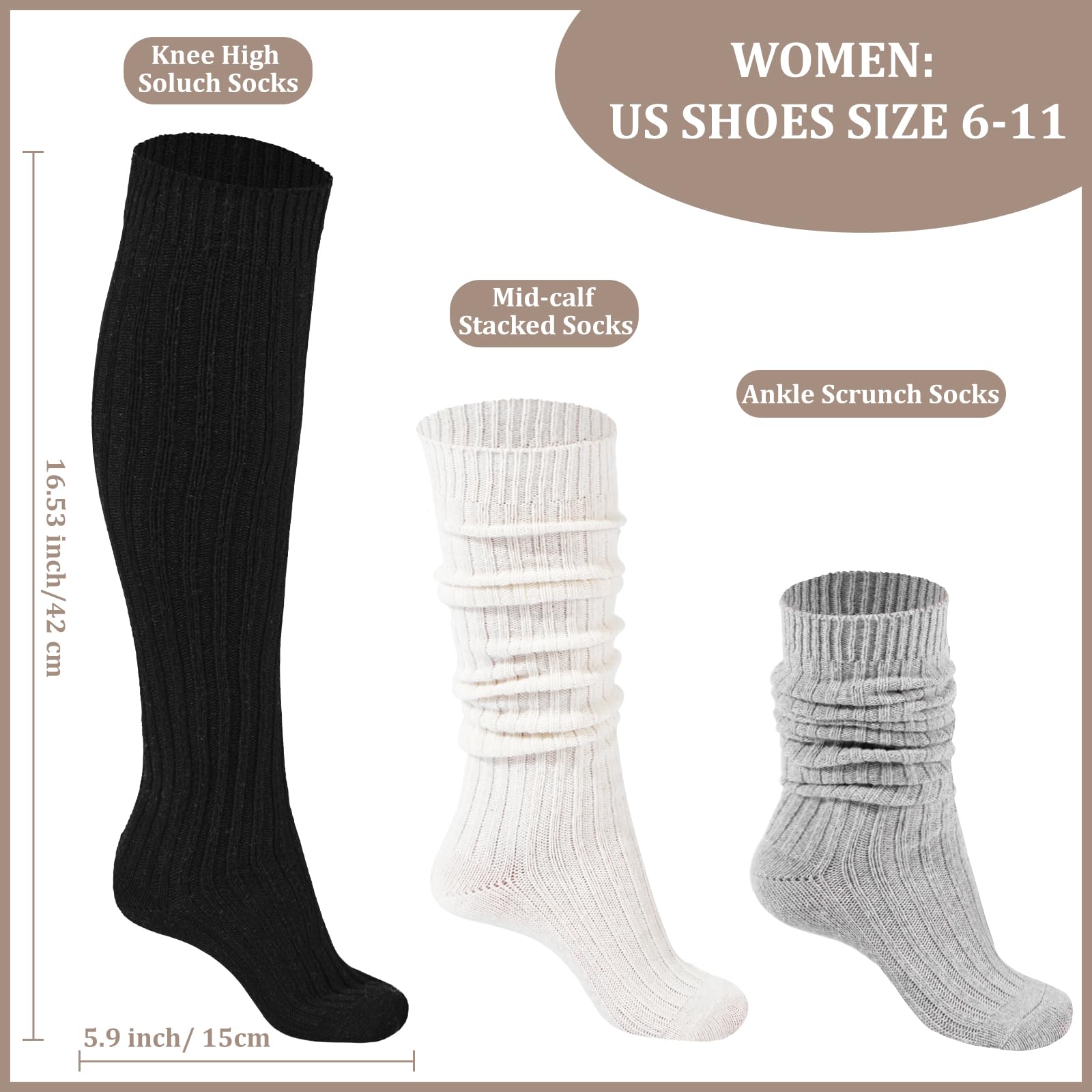 Women's Winter Wool Knee High Socks - 3 Pairs for Boots & Casual Wear