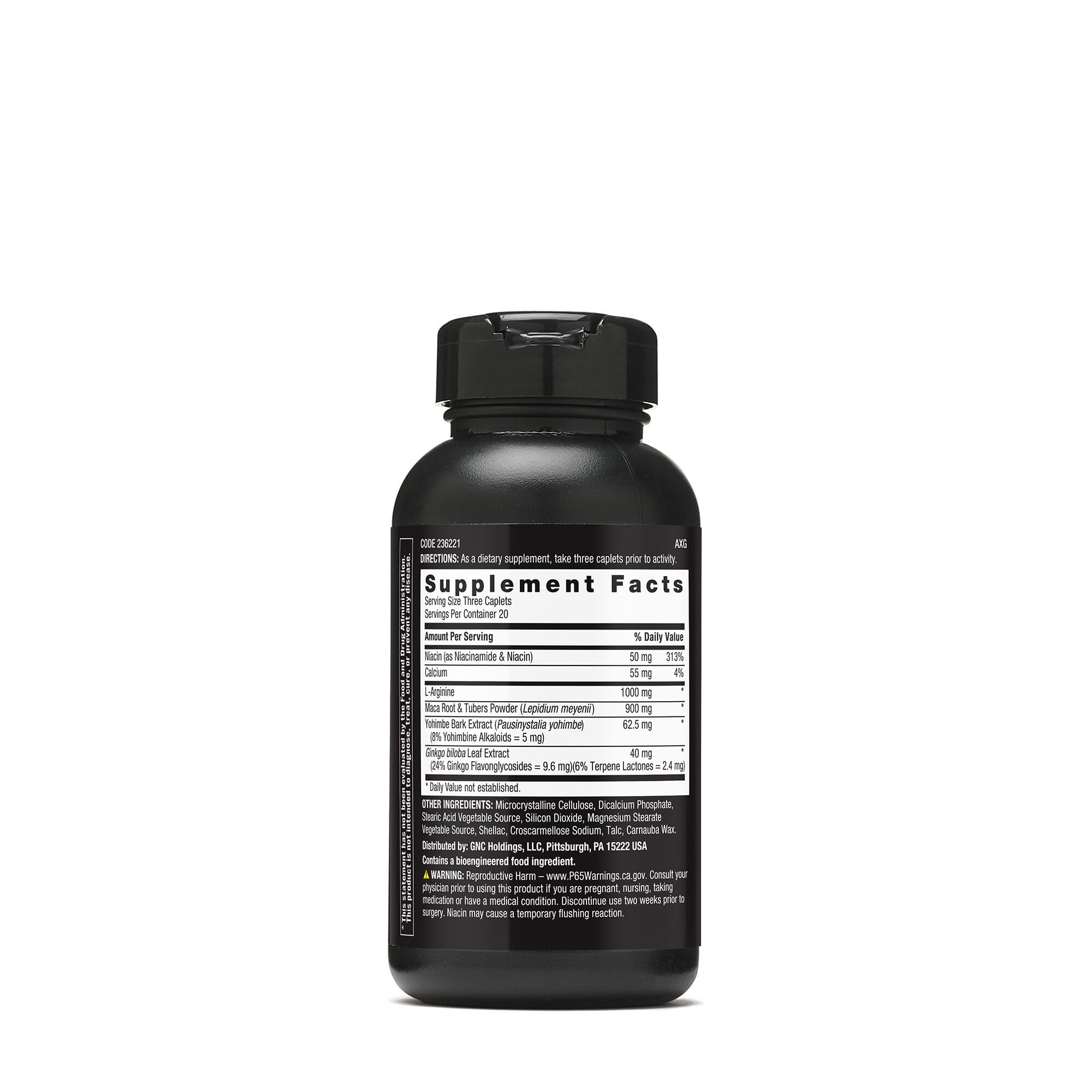 GNC Maca Man - Maca Root & Arginine Supplement for Enhanced Blood Flow & Energy - 60 Vegetarian Capsules - Supports Stamina & Vitality for Men's Health