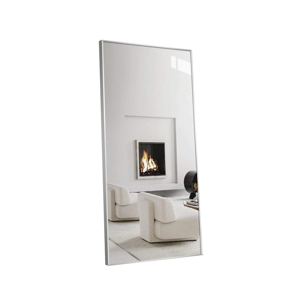Square Full-Length Mirror - Aluminum Alloy Wall Mounted or Floor Standing Mirror for Bedroom, Home Decor - Shatterproof Vertical Mirror for Dressing, Yoga & Outfit Check